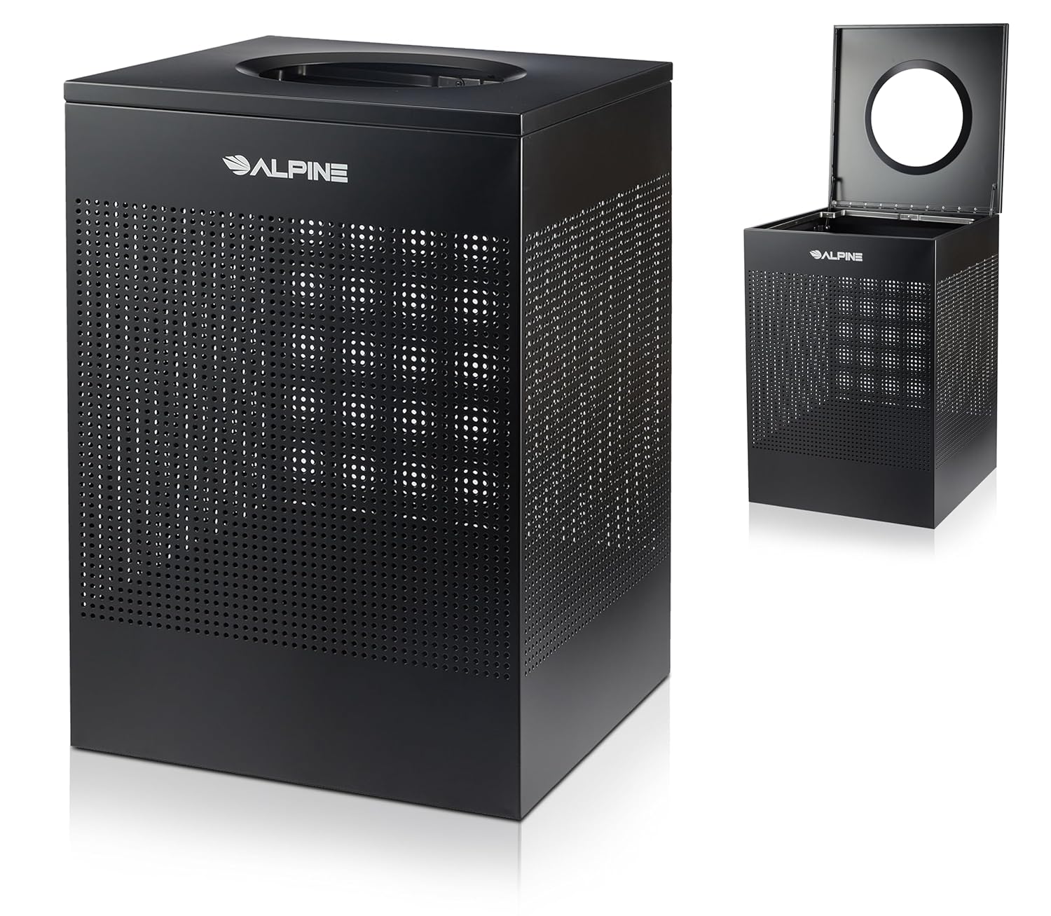 40 Gallon Black Perforated Metal Square Decorative Waste Receptacle