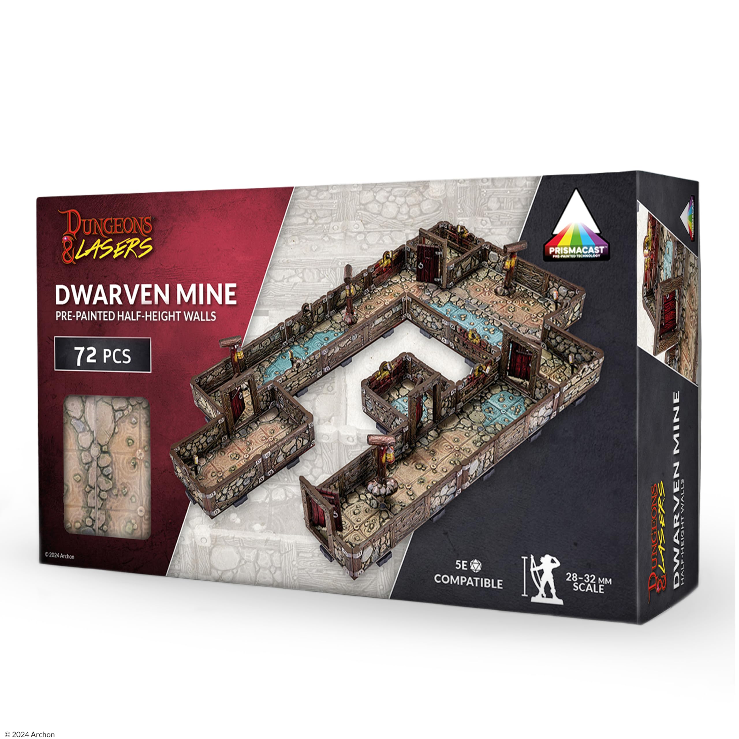 Dungeons & Lasers: Prepainted Terrain Sets for DND and Tabletop RPG Games - 5E Compatible with 28mm-32mm Scale Miniatures - Modular Design for Fast Assembly (Dwarven Mine)