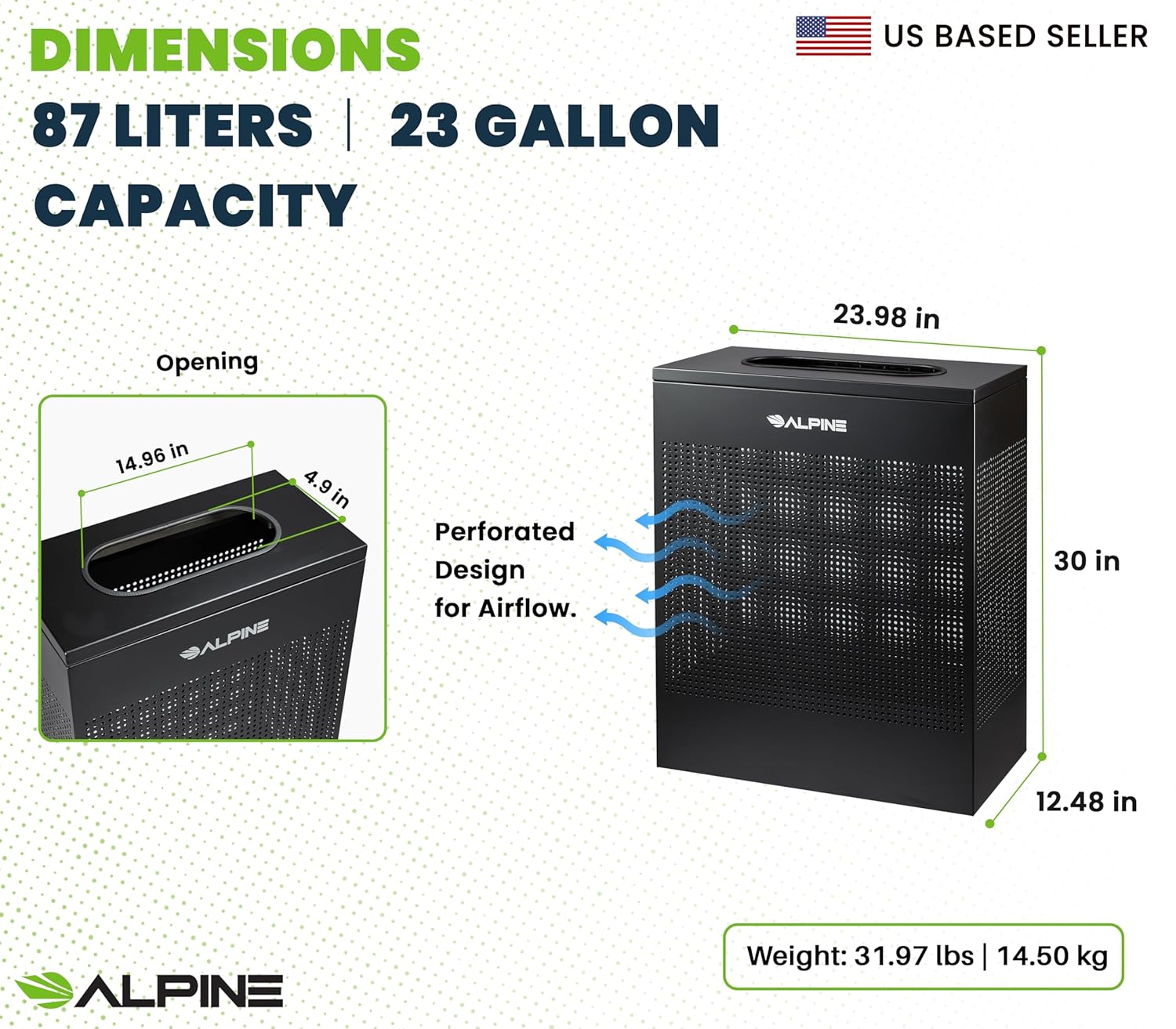 23 Gallon Black Perforated Metal Square Decorative Waste Receptacle