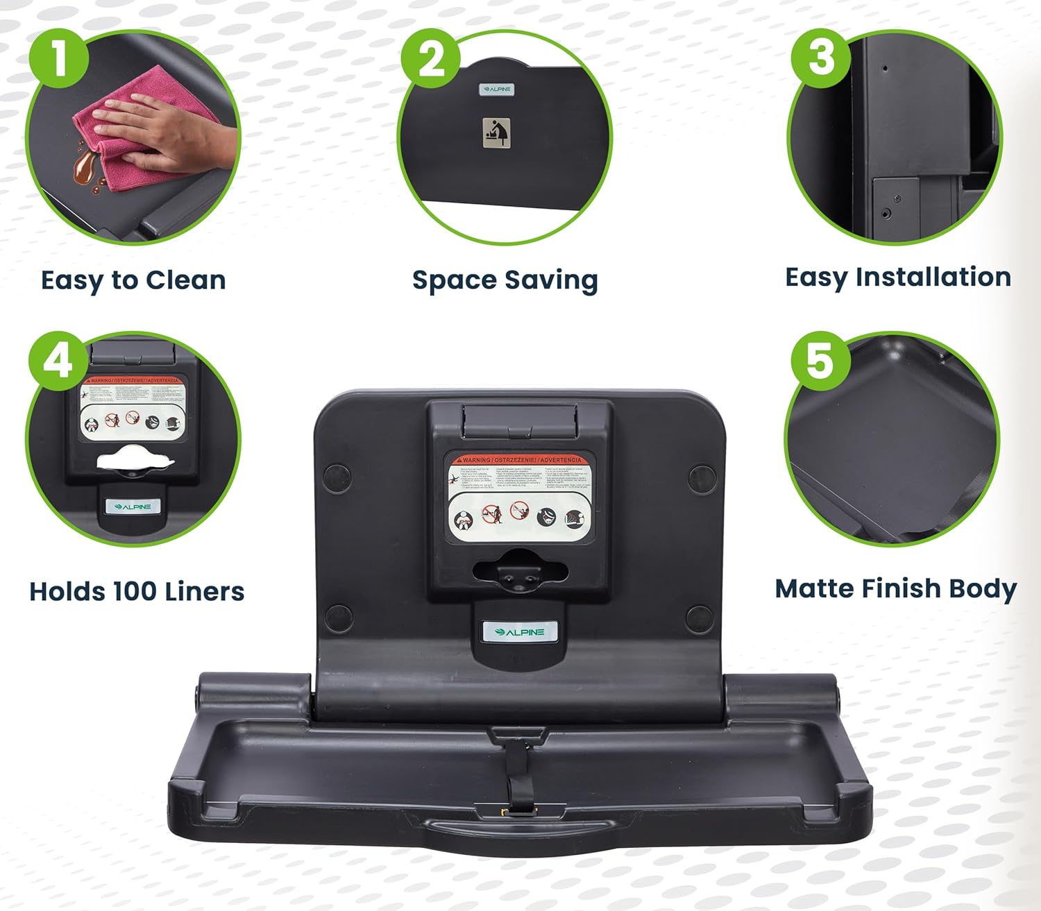 Alpine Industries Black Horizontal Baby Changing Station