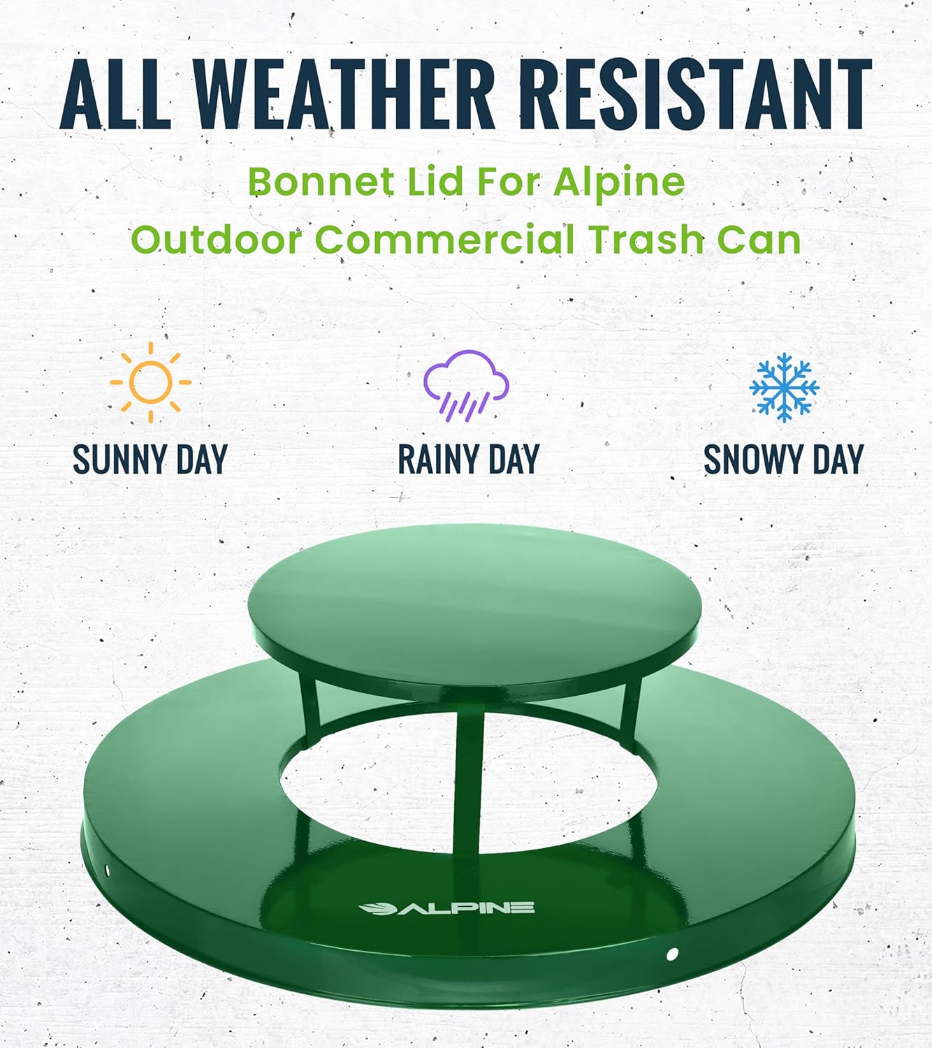 Alpine Industries Rain Bonnet Lid for Outdoor Metal Waste Receptacle - 38 Gallon Green