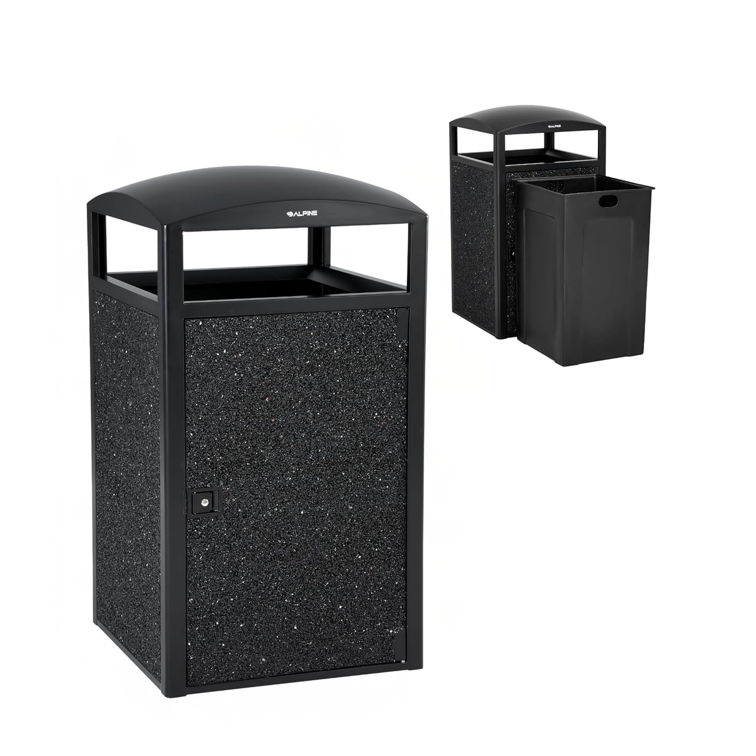 Alpine Industries Rugged 55-Gallon All Weather Trash Container with Door - Grey Stone Panels