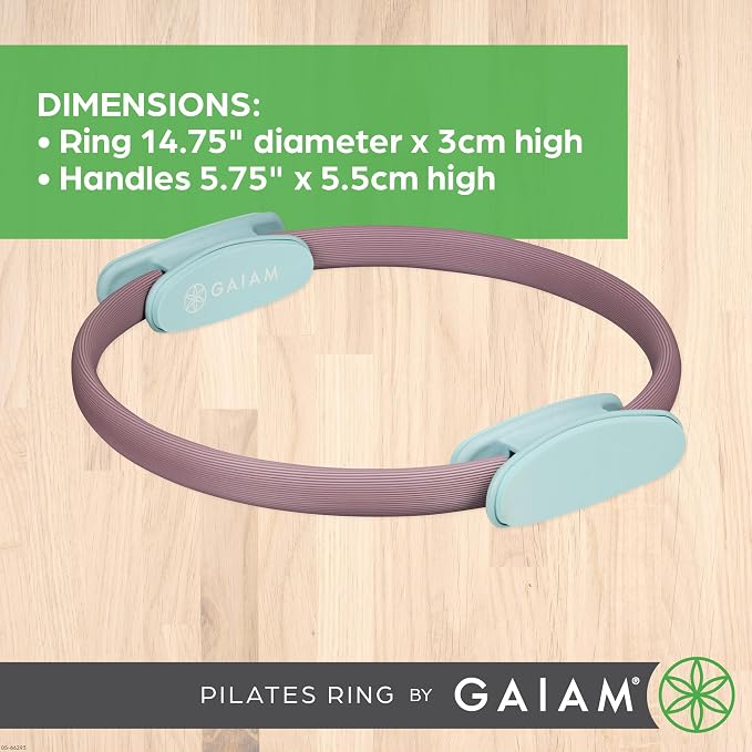 Gaiam 14.75"  Pilates Ring Fitness Circle - Lightweight & Durable Foam Padded Handles, Flexible Resistance Exercise Equipment for Toning Arms, Thighs/Legs & Core - Dusty/Pink Seafoam