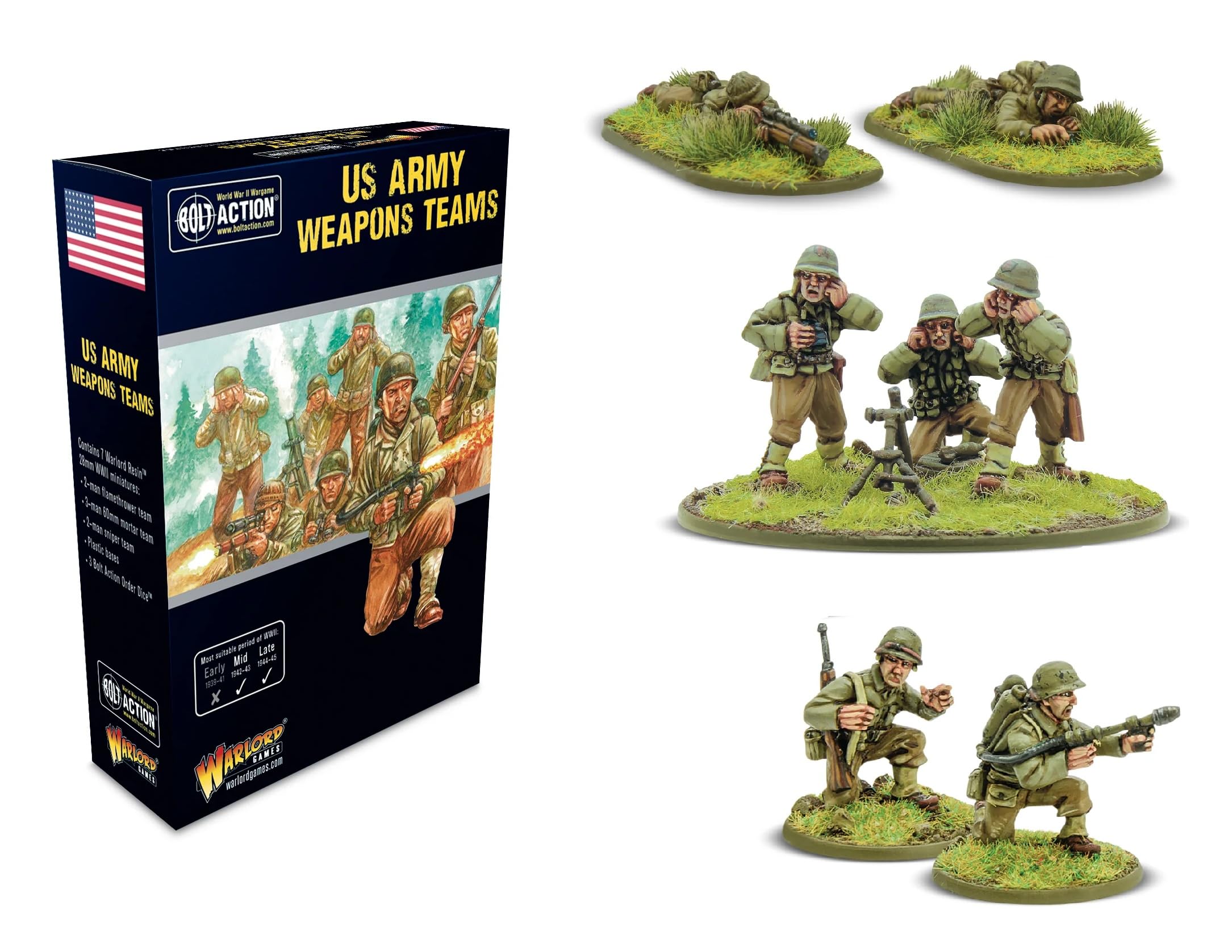 Warlord Games US Army Weapons Teams - 28mm Scale Miniatures for Bolt Action Highly Detailed World War 2 Miniatures for Table-top Wargaming