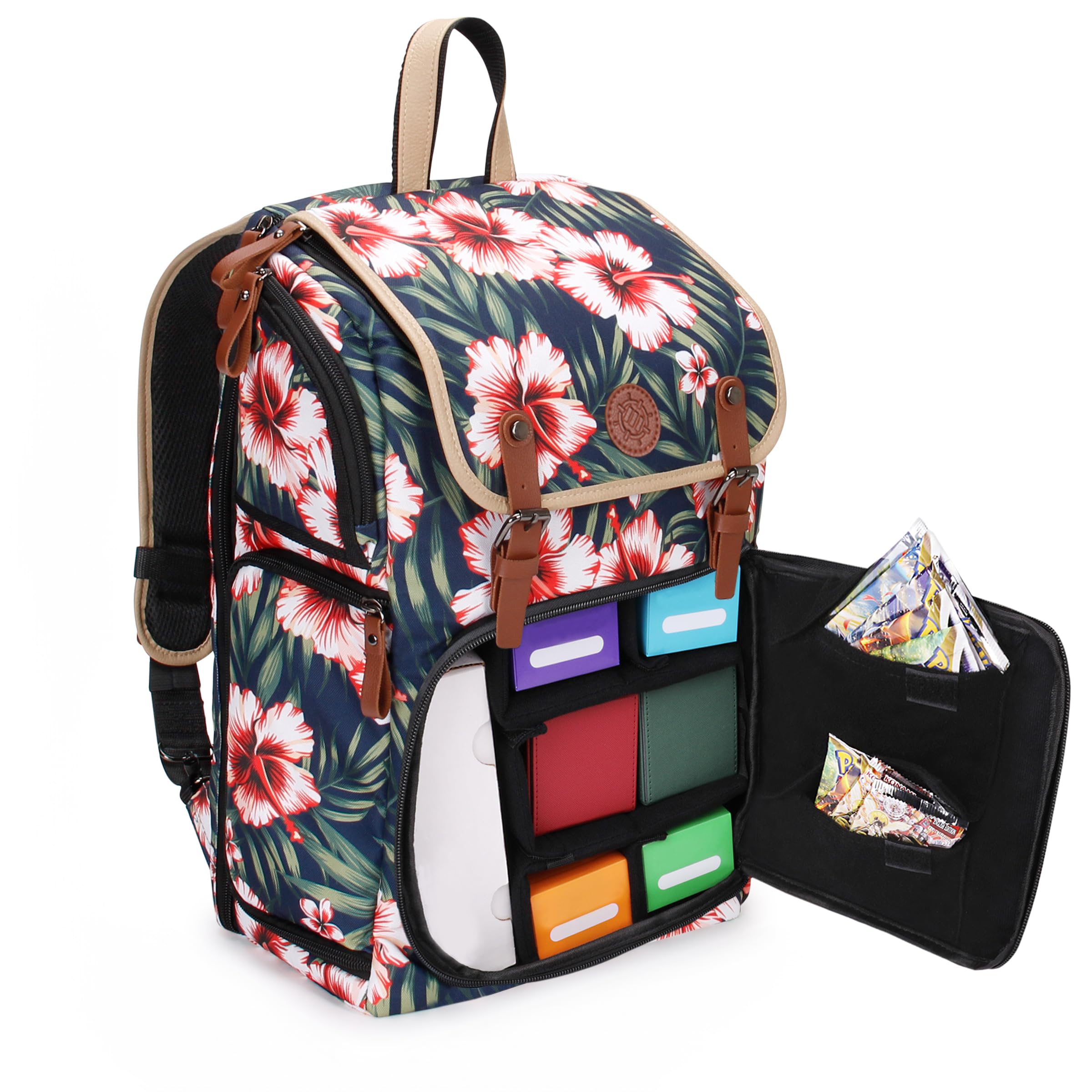 ENHANCE Designer Edition TCG Backpack - MTG Deck Bag Card Binder Space, TCG Deck Box Storage, MTG Playmat Holder - Card Storage Compatible with Magic the Gathering, Pokemon, Lorcana (Canvas Tropical)