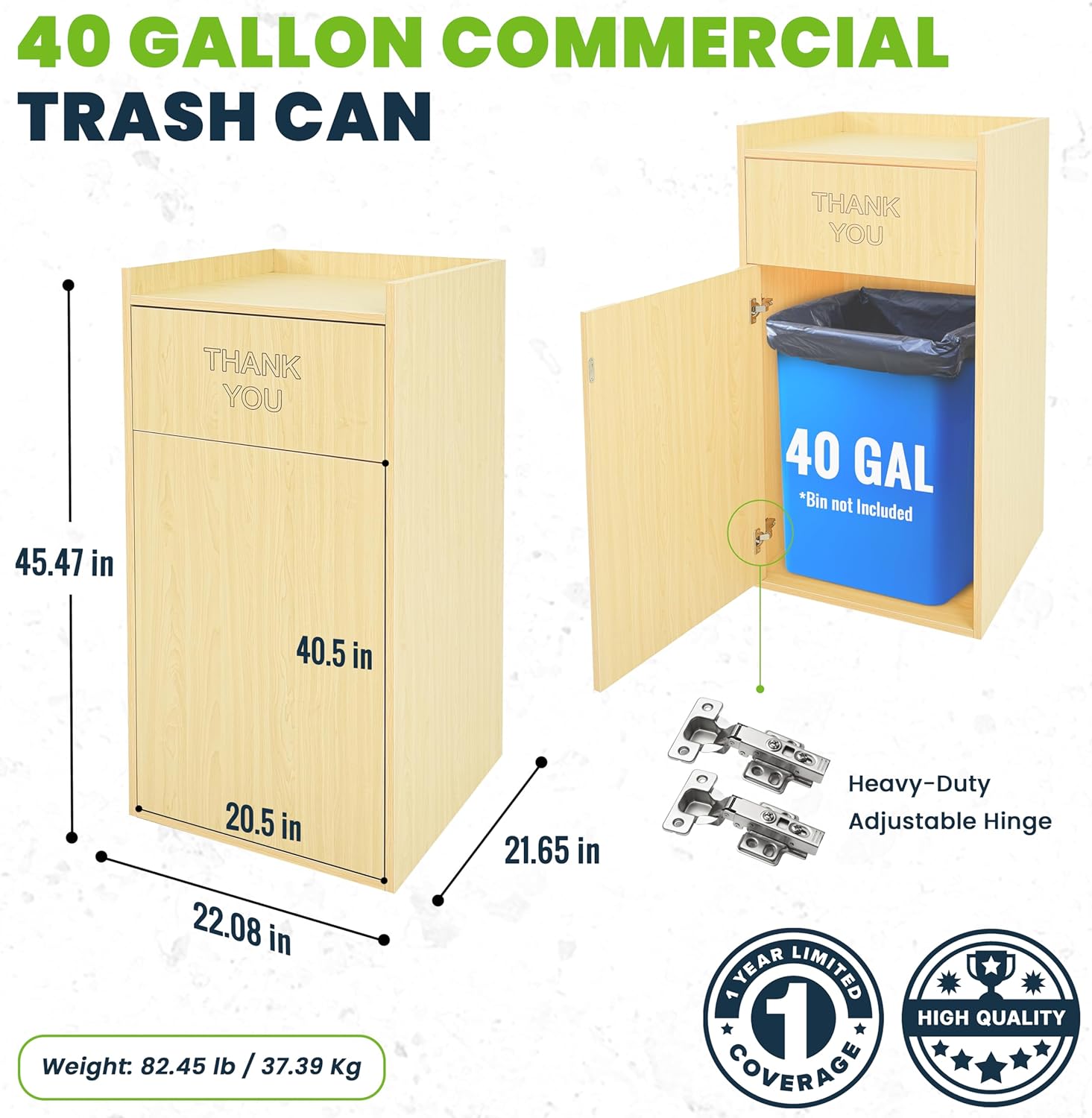 40 Gal. Oak Finish Wood Commercial Tray Top Waste Enclosure Trash Receptacle 2 Pack