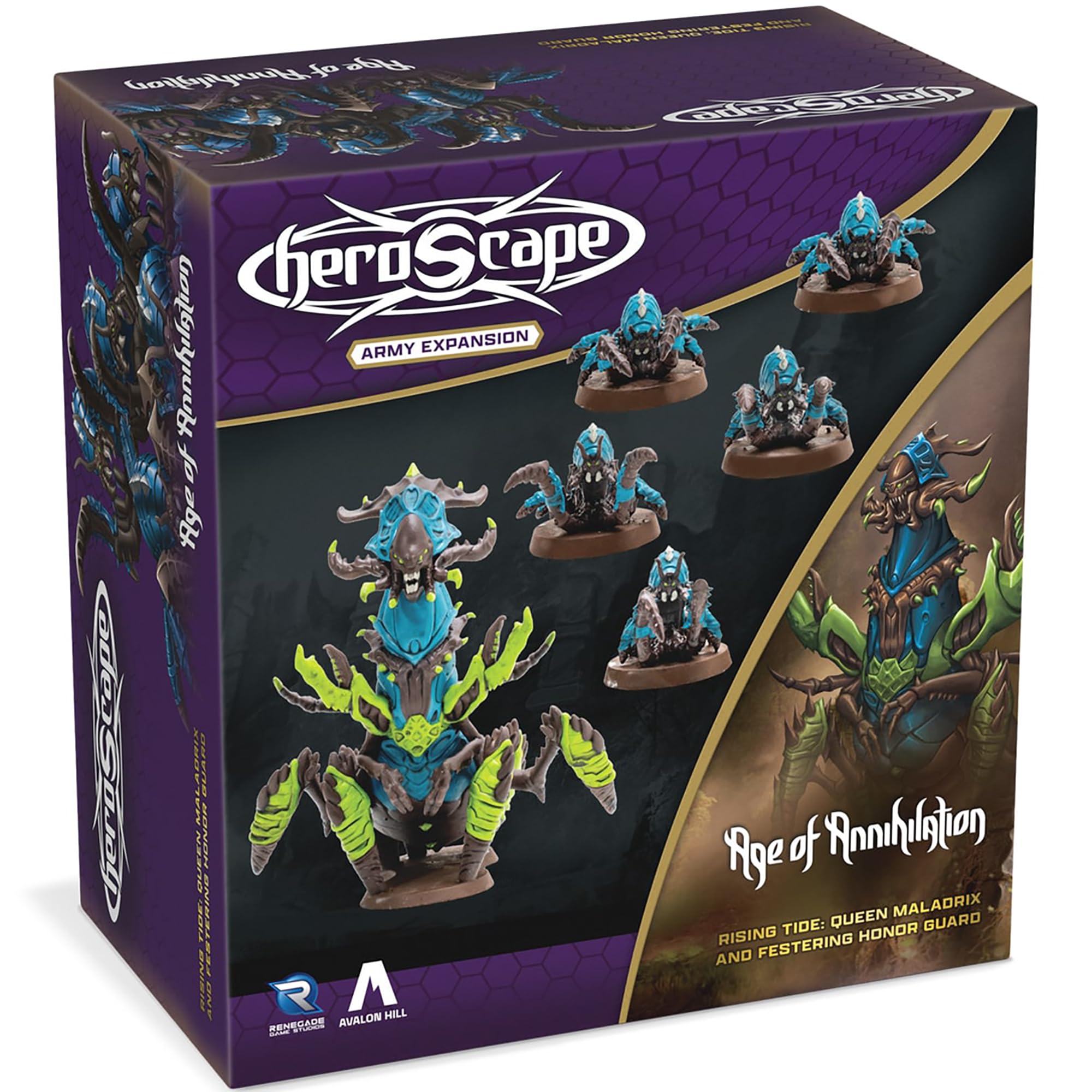 Renegade Games: Heroscape: Rising Tide – Queen Maladrix & Festering Honor Guard Army Expansion - 6 Fully Assembled Unpainted Miniatures & 2 Army Cards