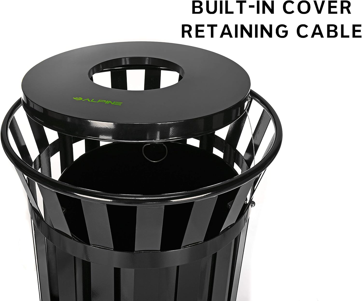 Alpine Industries Outdoor Metal Waste Receptacle - 38 Gallon Black