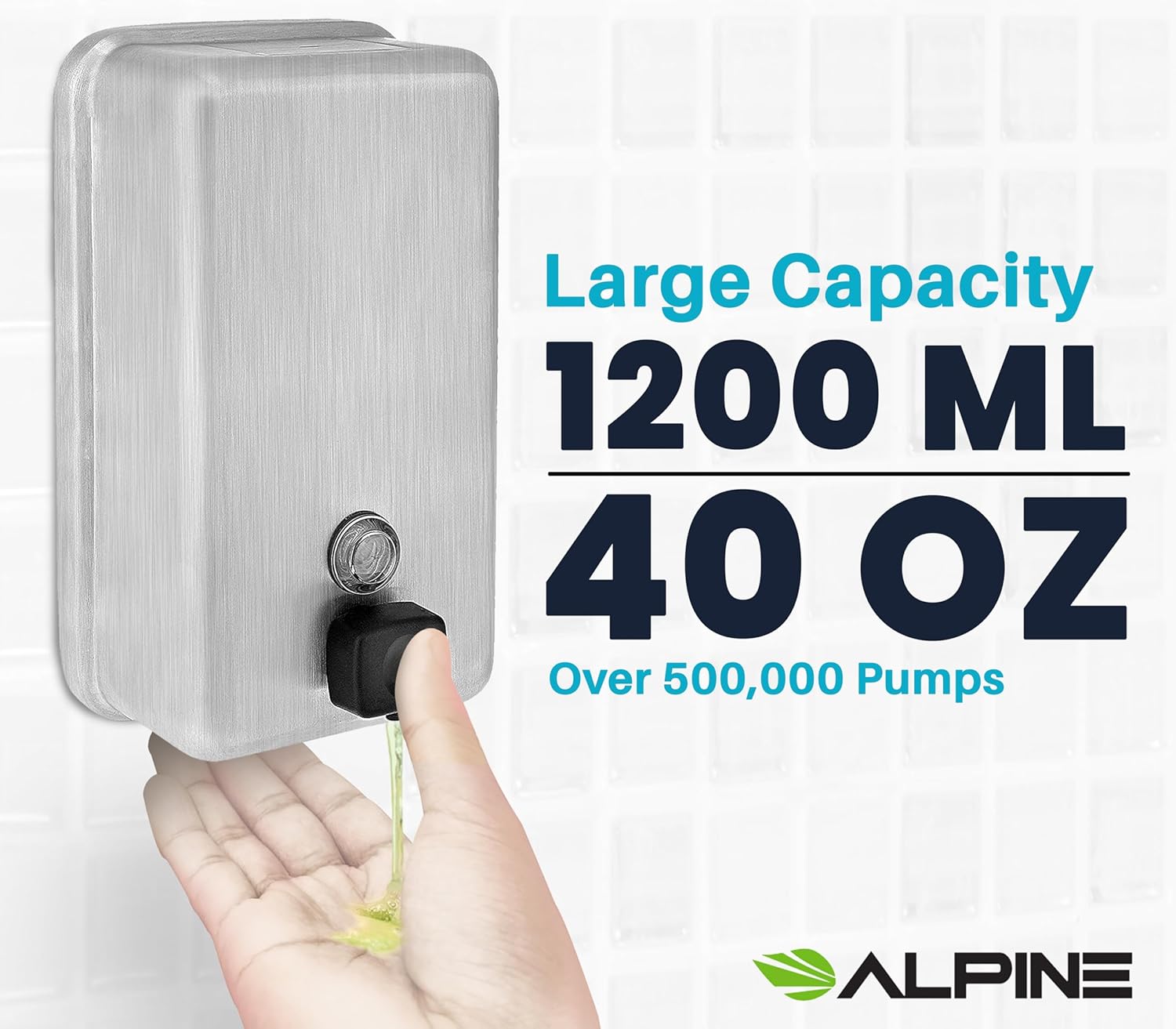 1200 ml Vertical Manual Surface-Mounted Stainless Steel Liquid Soap Dispenser 2 Pack