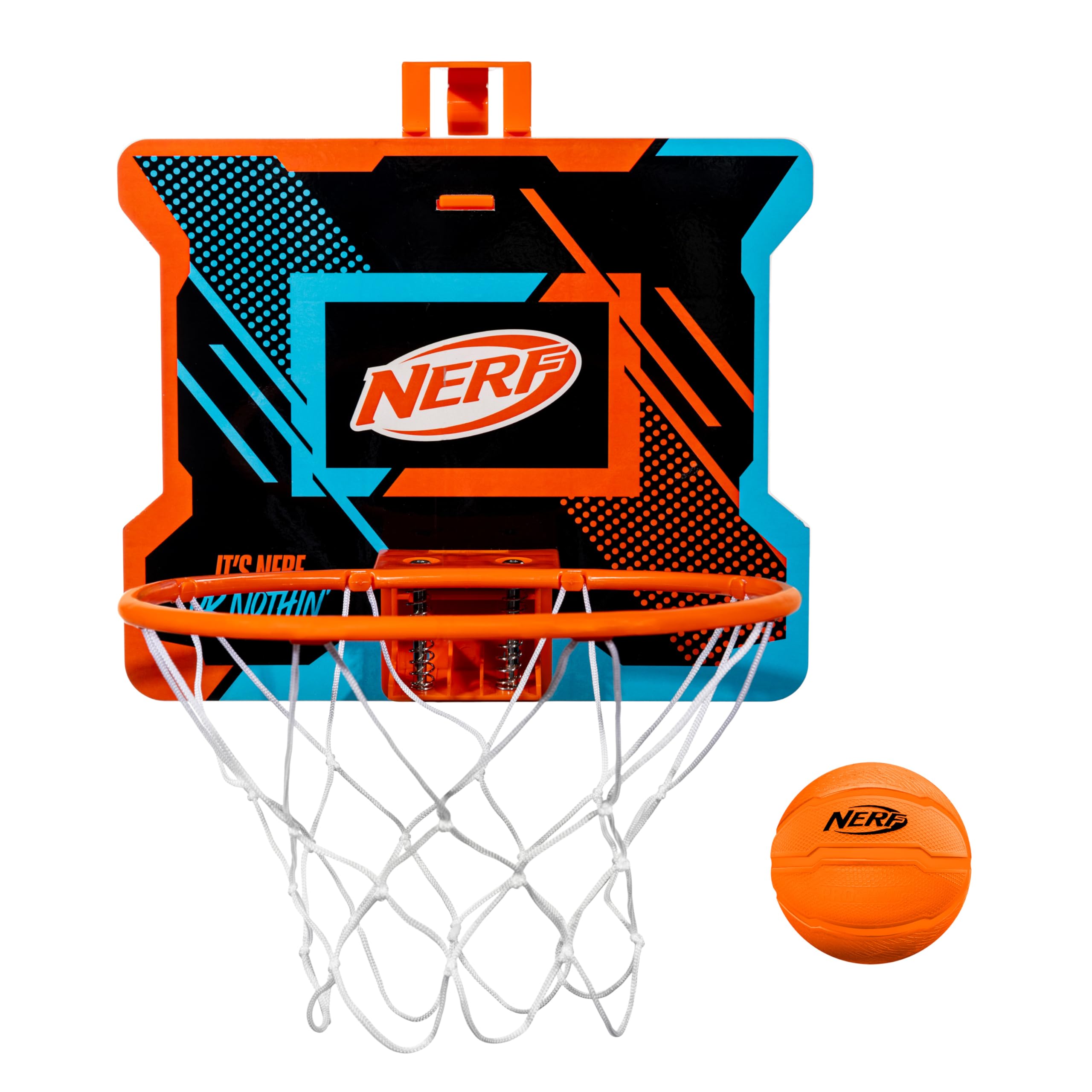 NERFOOP Slam Mini Basketball Hoop Set - Pro Hoop Mini Basket Set with NERF Foam Basketball - Spring Loaded Rim Great for Dunking - Perfect Bedroom + Office Accessory