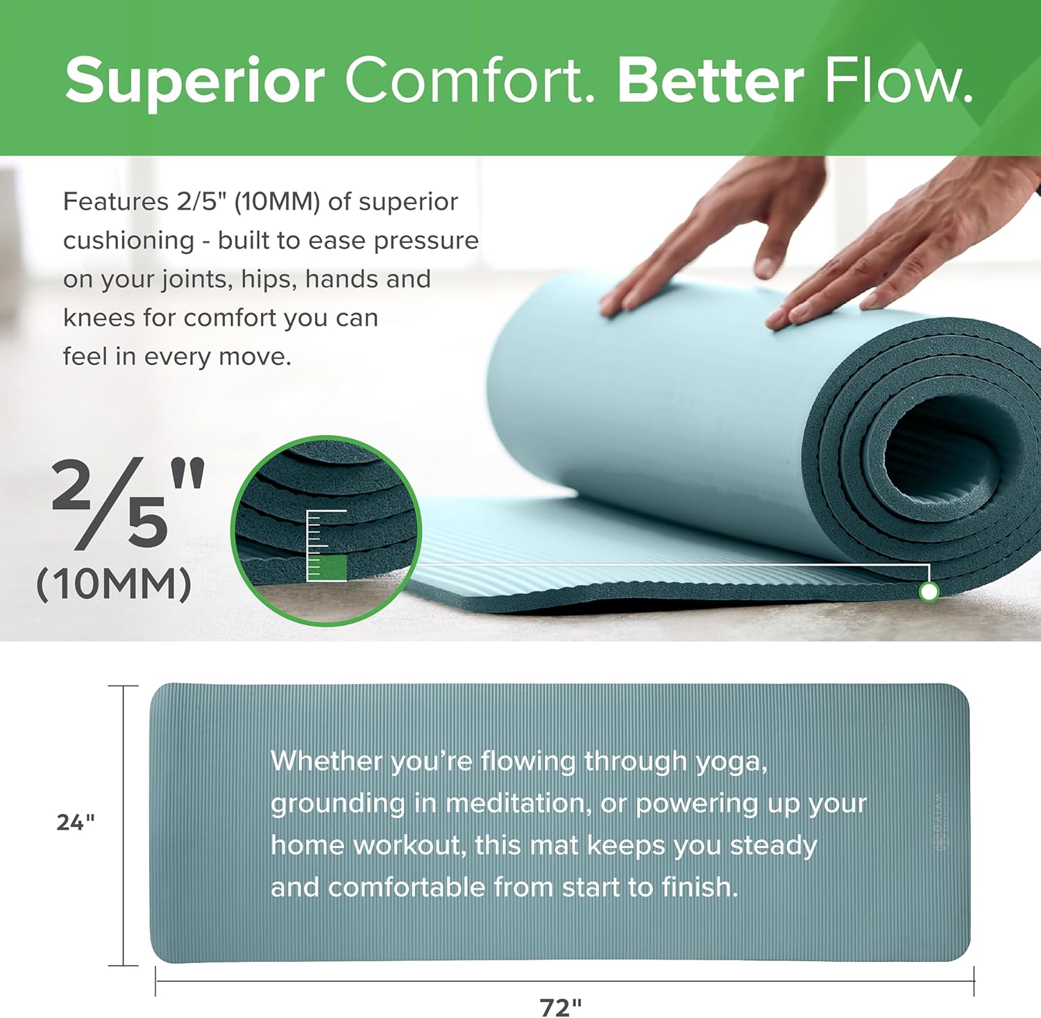 Gaiam Essentials 2/5" Thick (10mm) Yoga & Pilates, Fitness & Exercise Mat with Easy-Cinch Carrier Strap Cushion Support For Fitness and Gym Workouts - Red