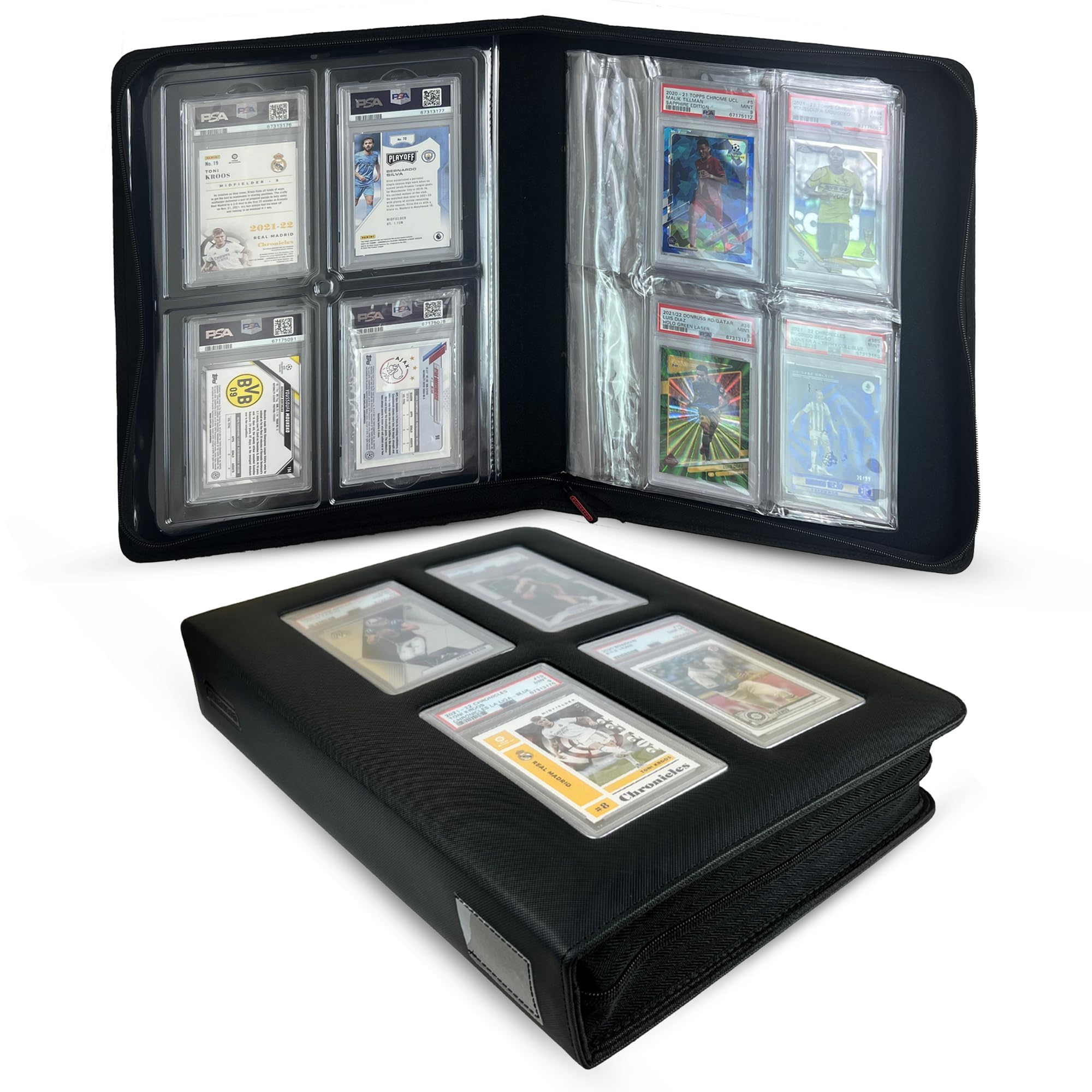 Premium Card Slab Binder – Black Zip Binder for PSA, CGC, CSG, One Touch Slabs - 360° Protection | Trading Card Storage Case (With Display Window)