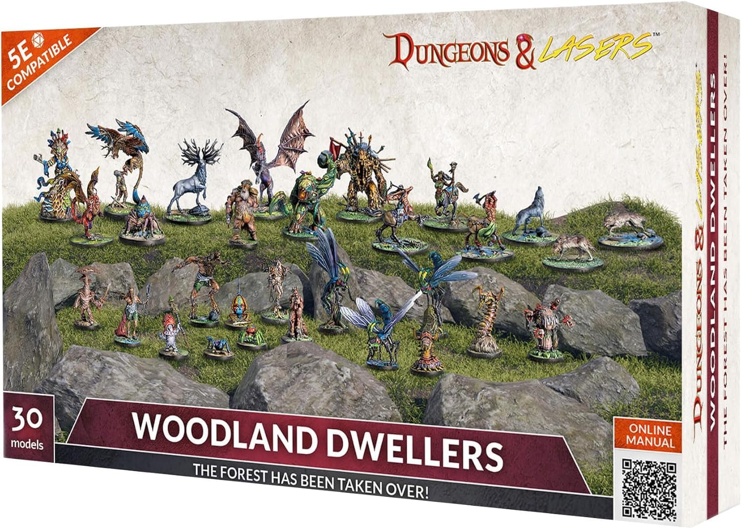 Dungeons & Lasers: Woodland Dwellers - 30 Miniatures with Scenic Bases - DND Figurine Set for Tabletop RPG Games 5E Compatible - Unpainted and Unassembled - Ages 14+