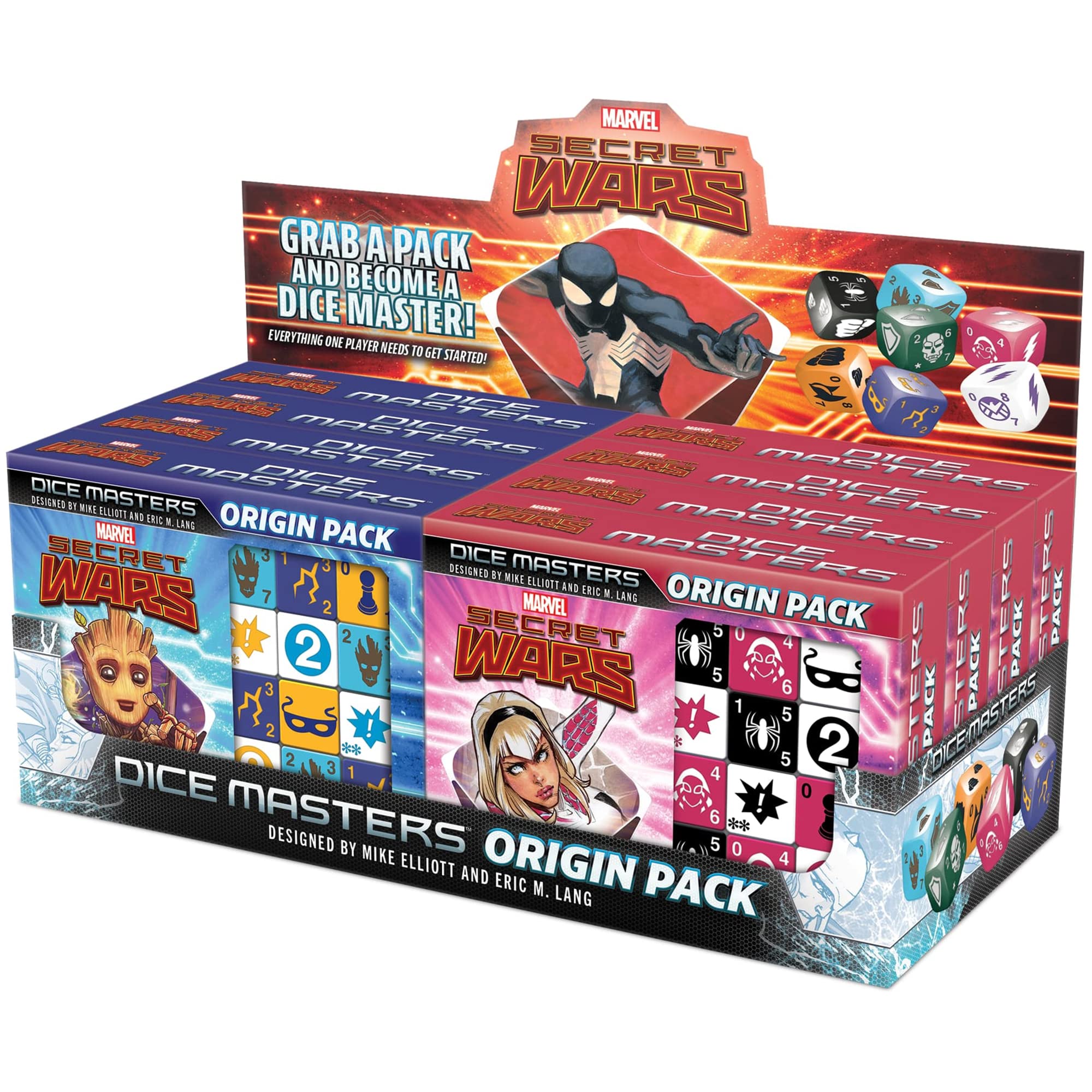 WizKids Marvel Dice Masters: Secret Wars Origin Packs Display - Includes 8 Origin Packs (4 of Each Variety), Features Spider Gwen/Spider Man Pack & Storm/Groot Pack, to Get Started