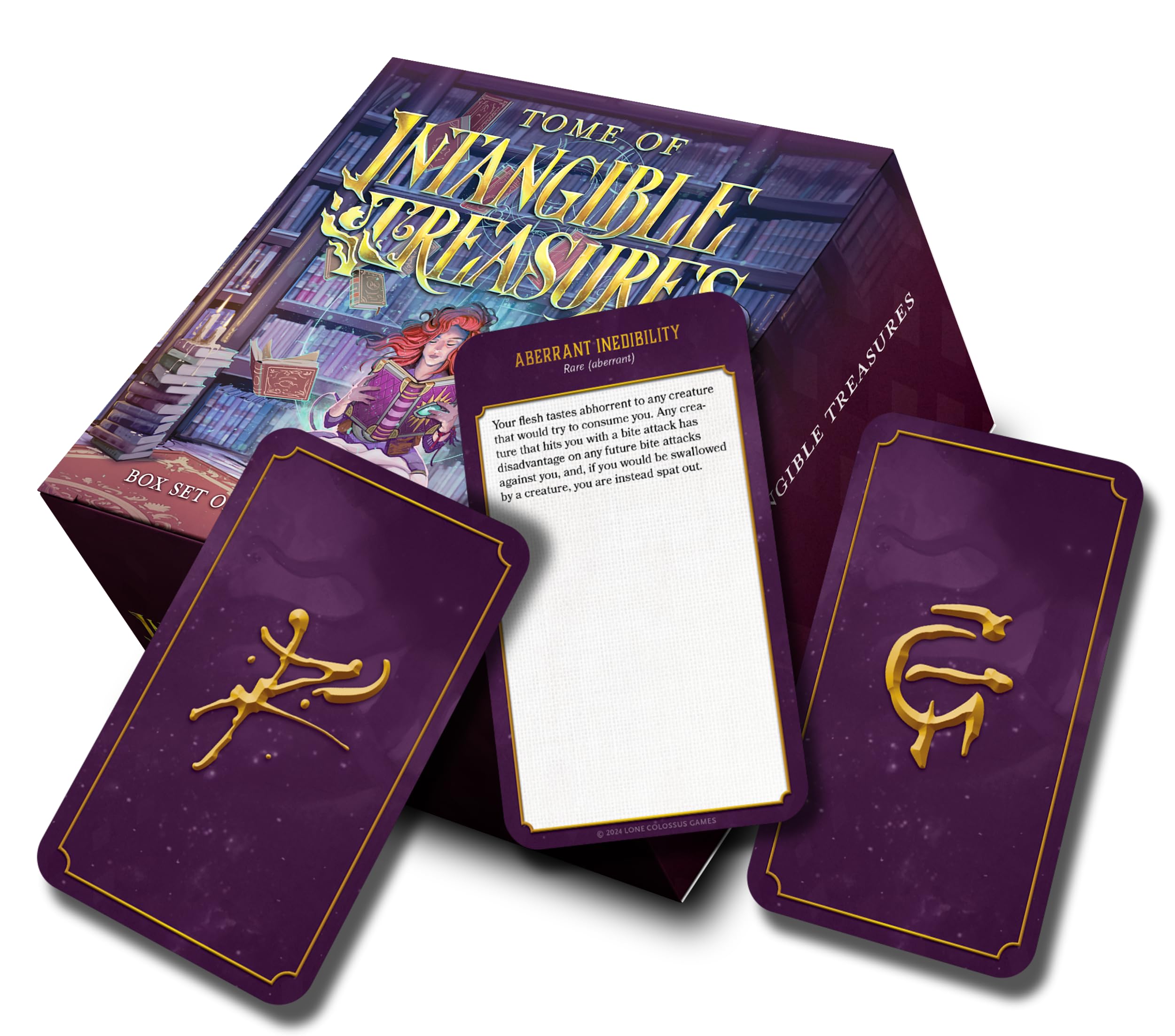 Lone Colossus Games Box Set of Intangible Treasures, 380 Tarot-Sized Reference Cards, 5E Compatible Adventure Rewards, Copper-Gilded Edges, Hard Telescoping Box