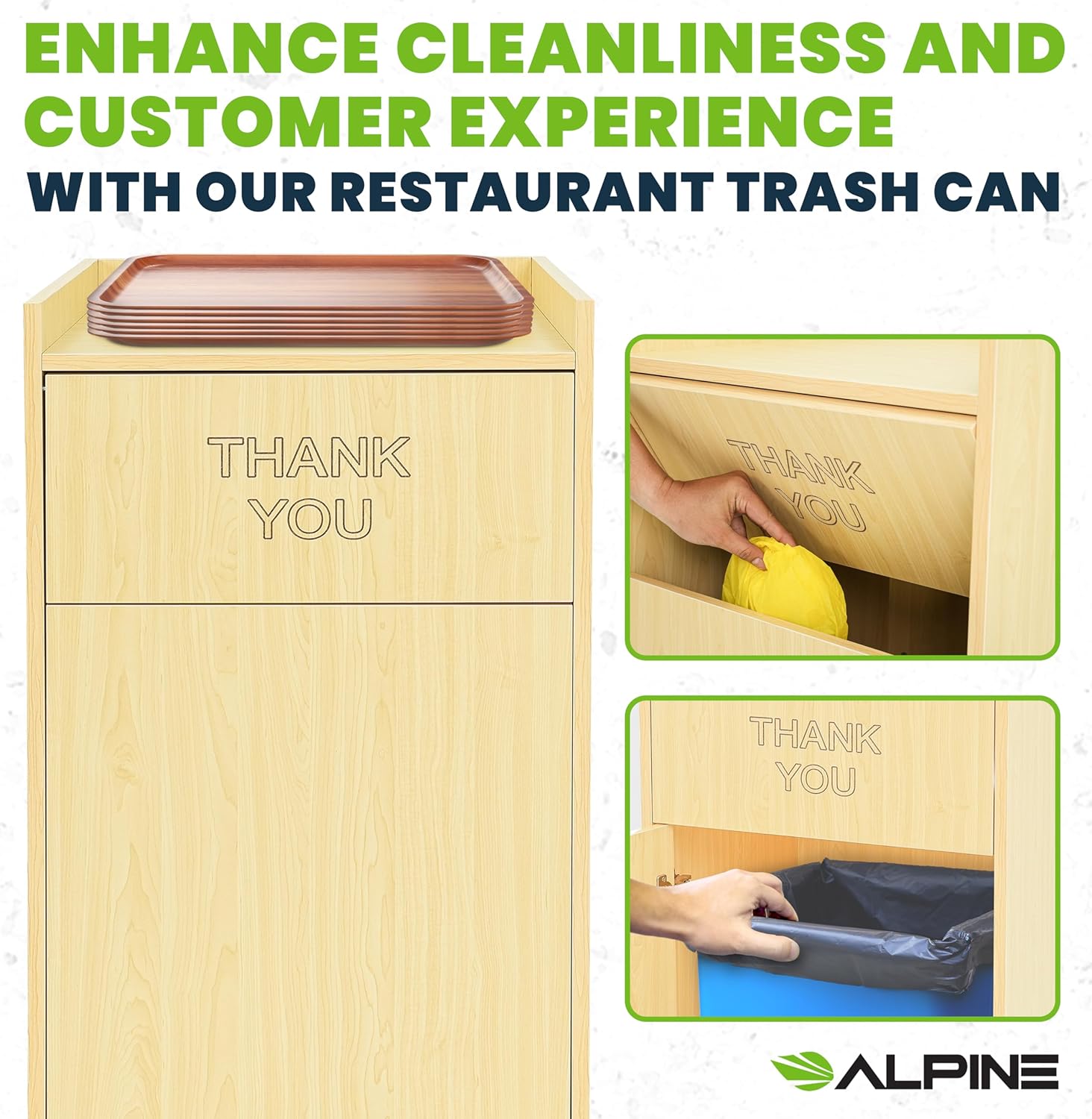 40 Gal. Oak Finish Wood Commercial Tray Top Waste Enclosure Trash Receptacle 2 Pack