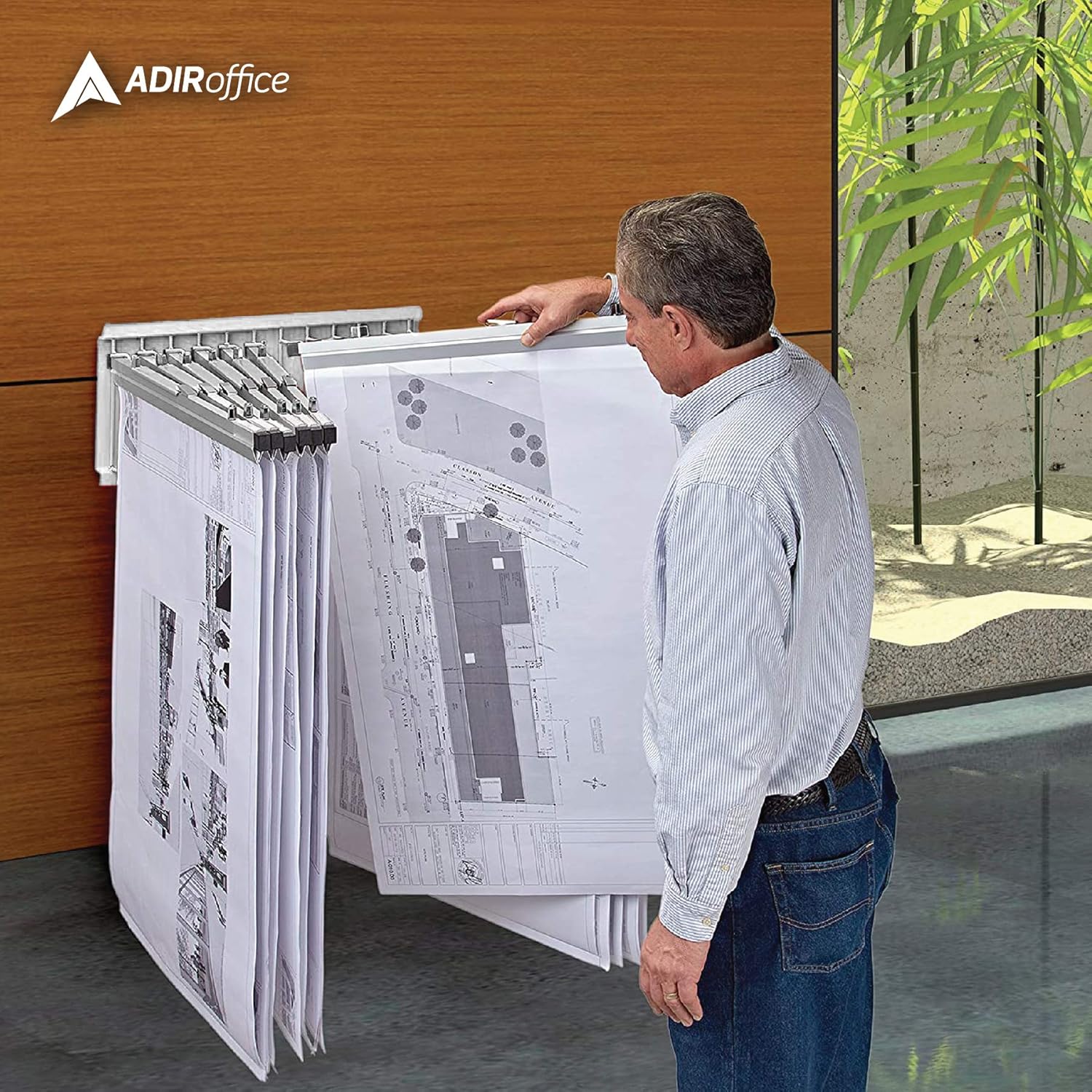 Large File Pivot Wall Rack for Blueprints, White