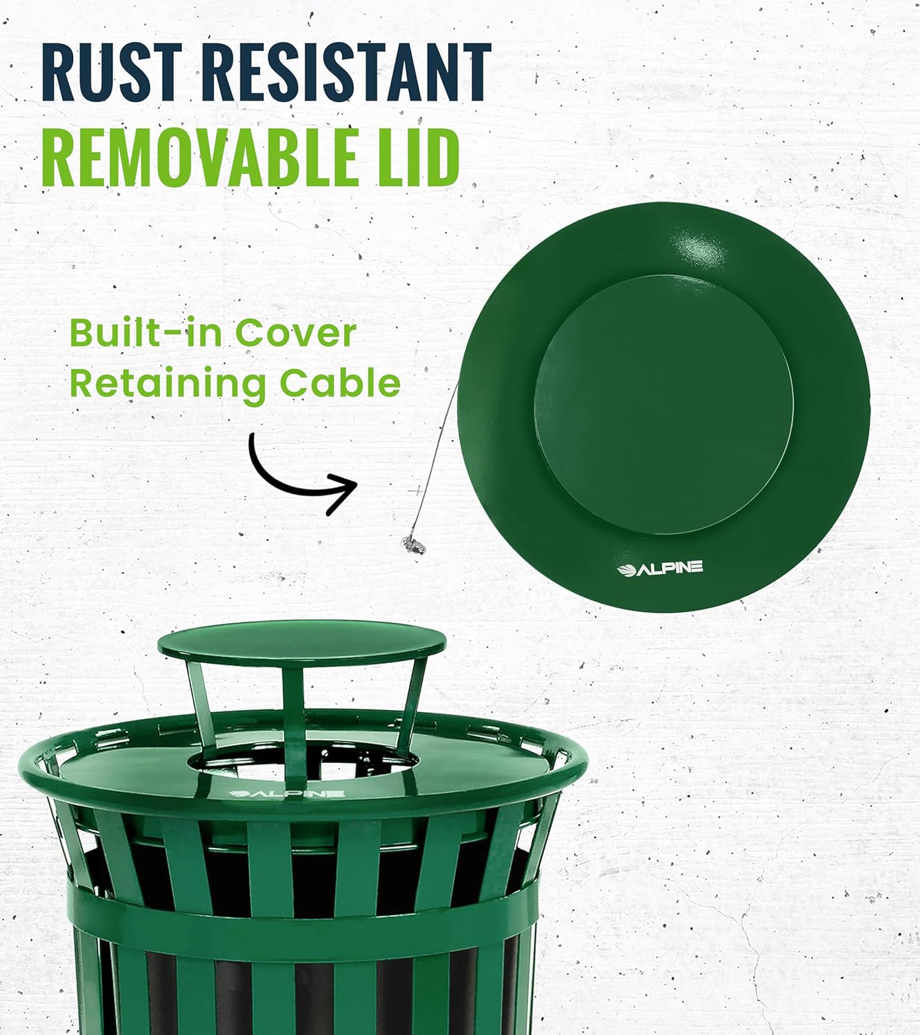 Alpine Industries Rain Bonnet Lid for Outdoor Metal Waste Receptacle - 38 Gallon Green
