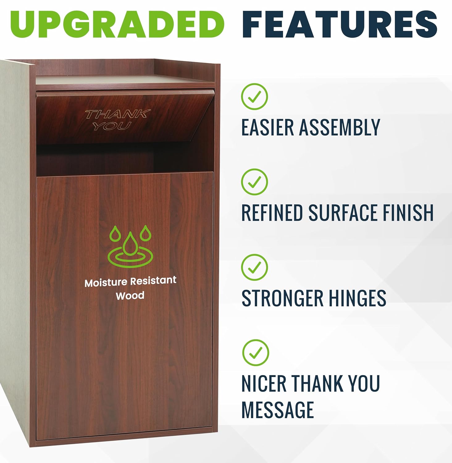 Mahogany 40 Gallon Wood Receptacle Enclosure with Drop Hole and Tray Shelf