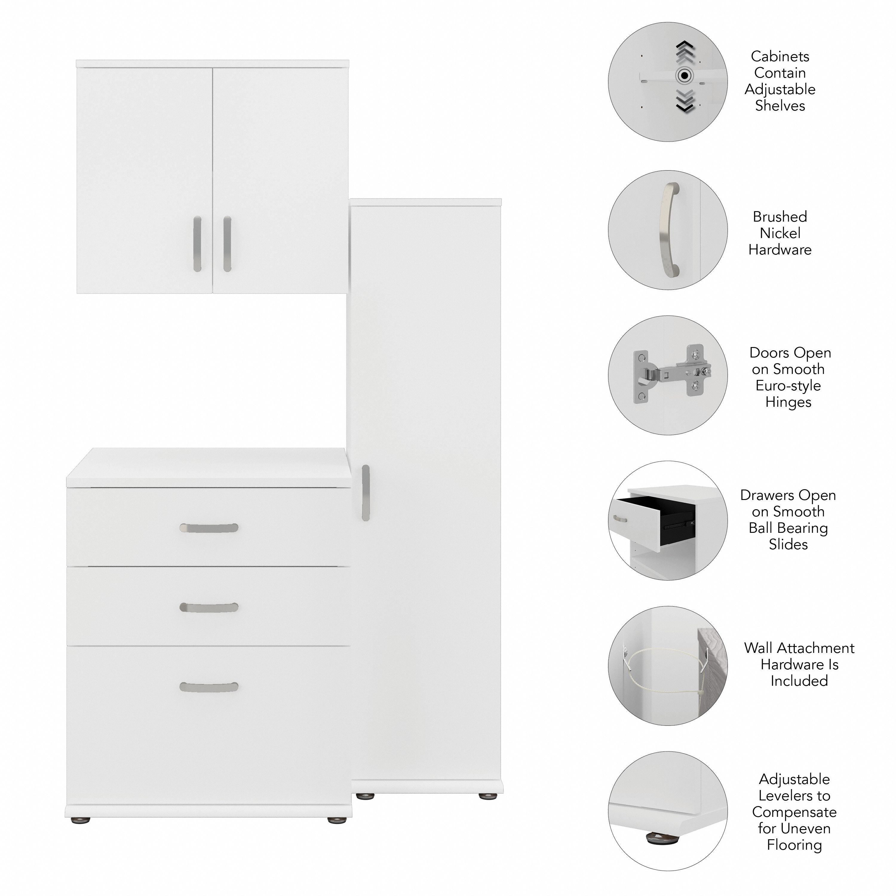 Bush Business Furniture Universal 44W 3 Piece Modular Storage Set with Floor and Wall Cabinets in White - 44.02" Width x 24.69" Depth x 61.81" Height