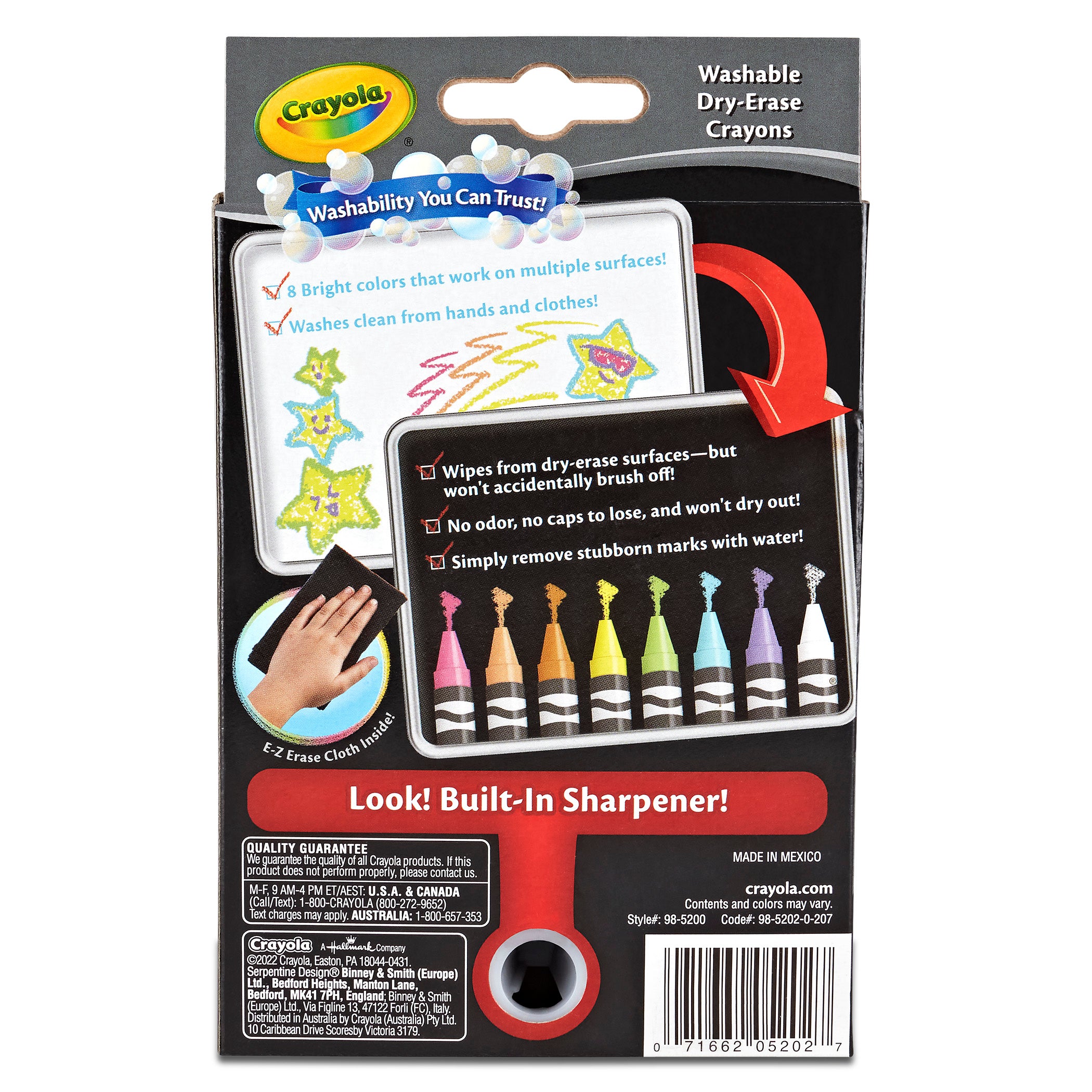 Dry Erase Washable Crayons, Bright Colors, 8 Count