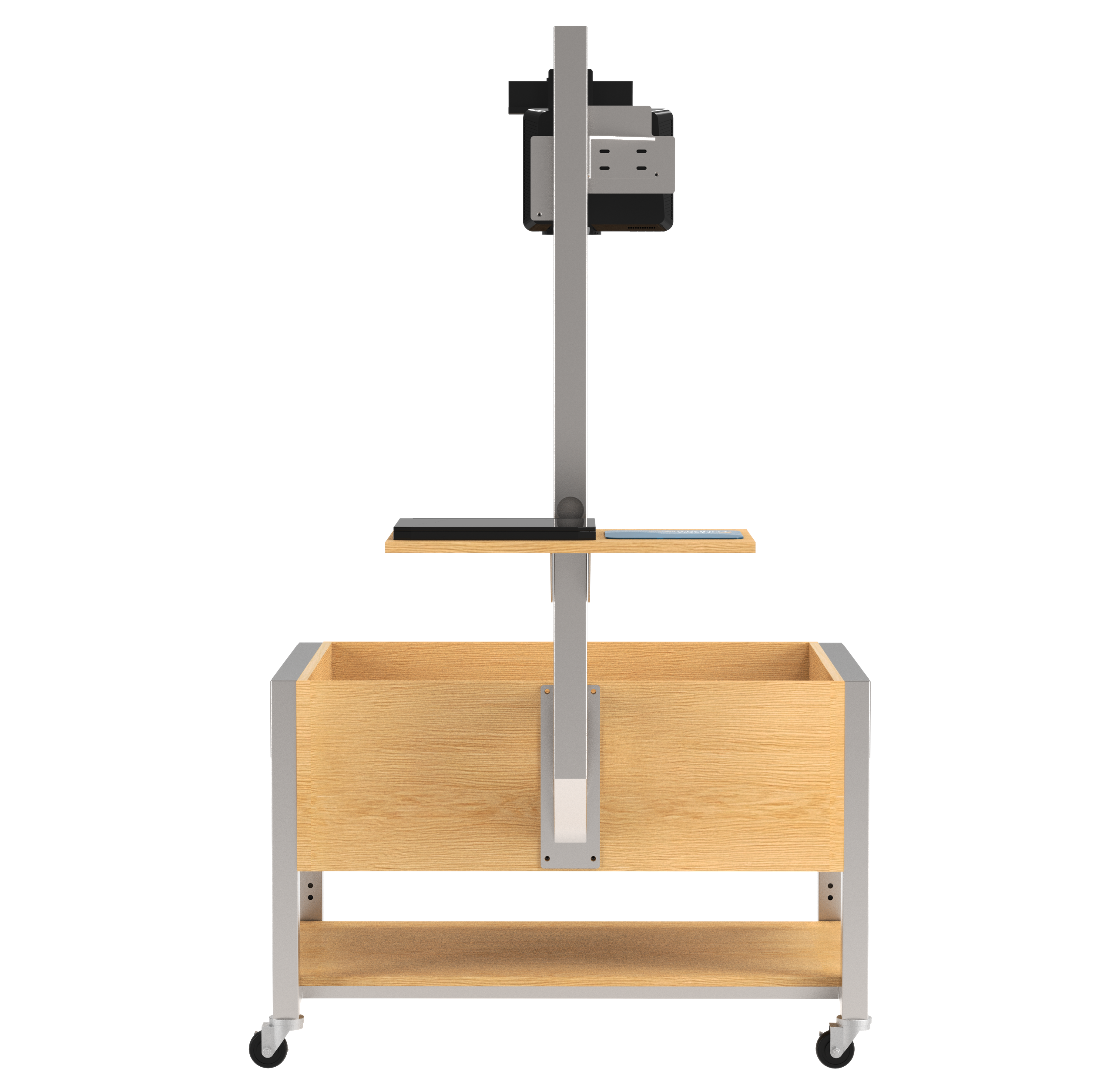 Augmented Reality Sandbox, Adjustable Height, Oak, Silver Metal