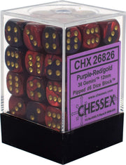 Chessex 12mm Gemini Purple, Red & Gold Polyhedral Dice Set – Compatible with Dungeons & Dragons, Pathfinder & Other Tabletop RPGs – Includes 36 D6 Dice (CHX26826)