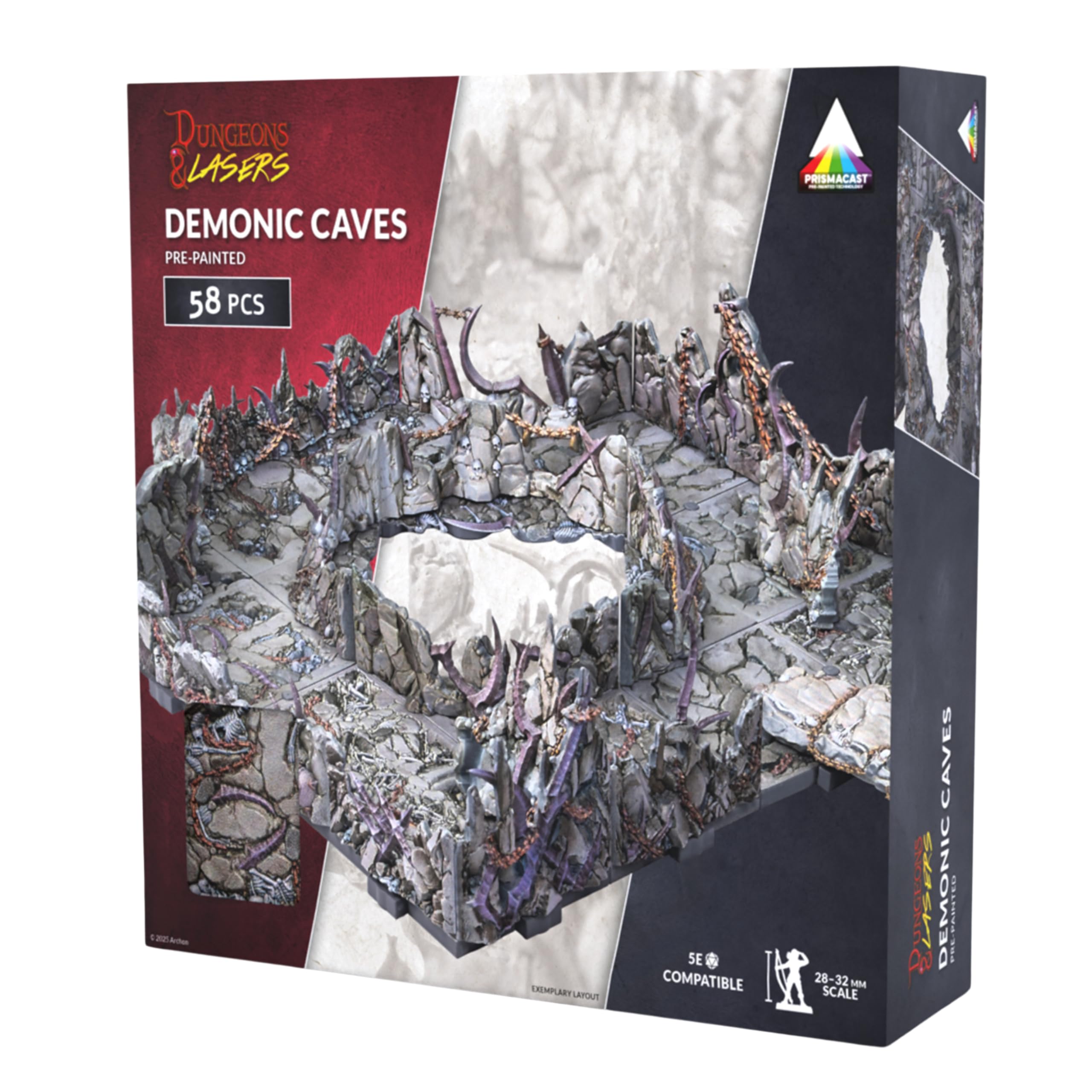 Dungeons & Lasers: Demonic Caves Pre-Painted Terrain Set for DND and Tabletop RPG Games - 5E Compatible for 28mm-32mm Scale Miniatures - Modular Design for Fast Assembly