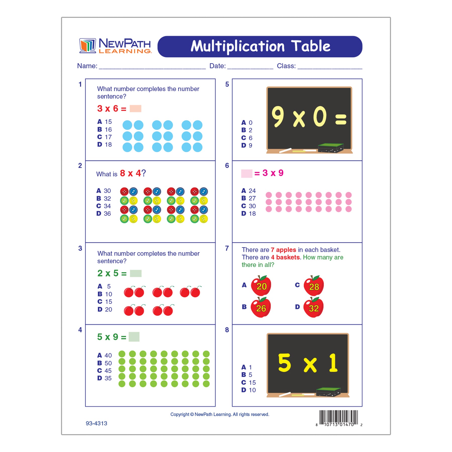 Multiplication Table Grades Learning Center, Grade 3-5
