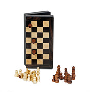 Travel Magnetic Folding Black Stained Wood Chess Set - 8 in.