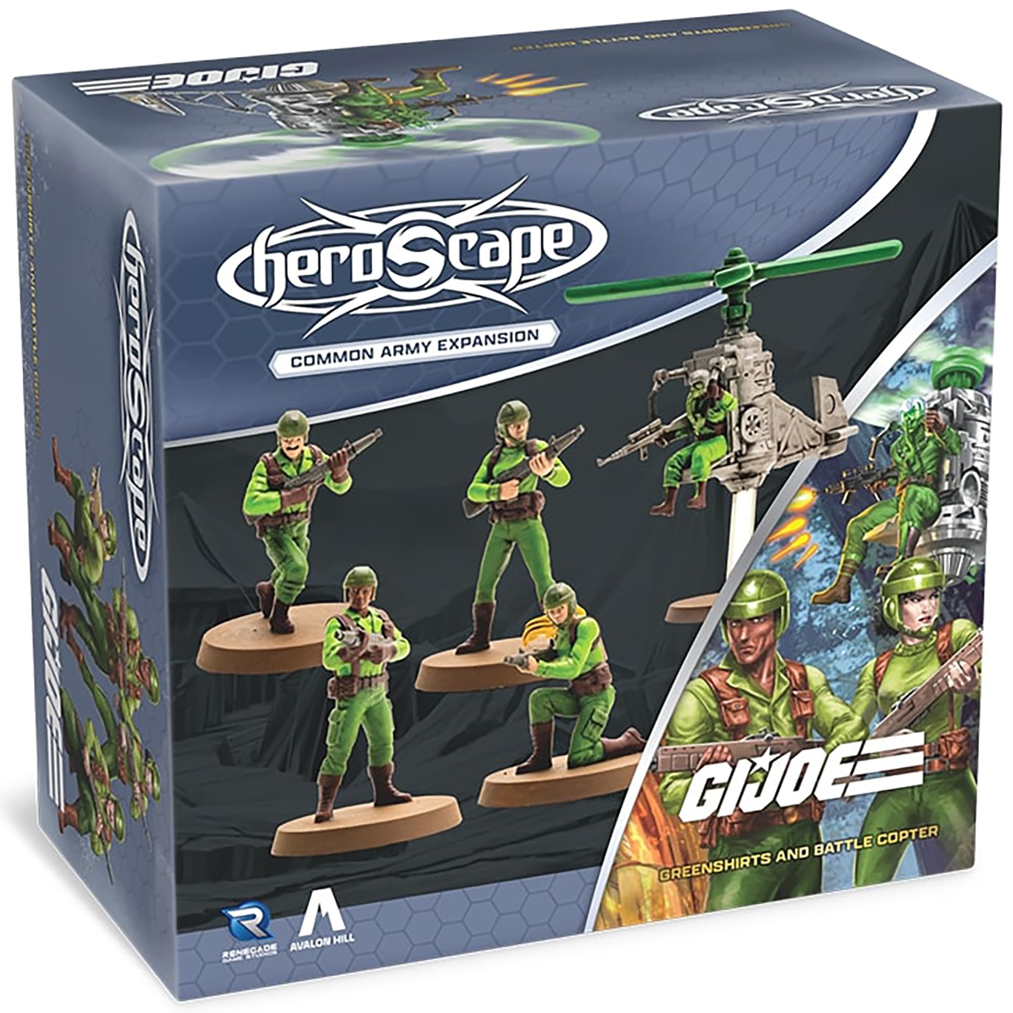 Renegade Games: GI Joe Heroscape - Greenshirts & Battle Copter Common Army Expansion - 5 Detailed Unpainted Miniatures, 2 Army Cards, Tabletop Game