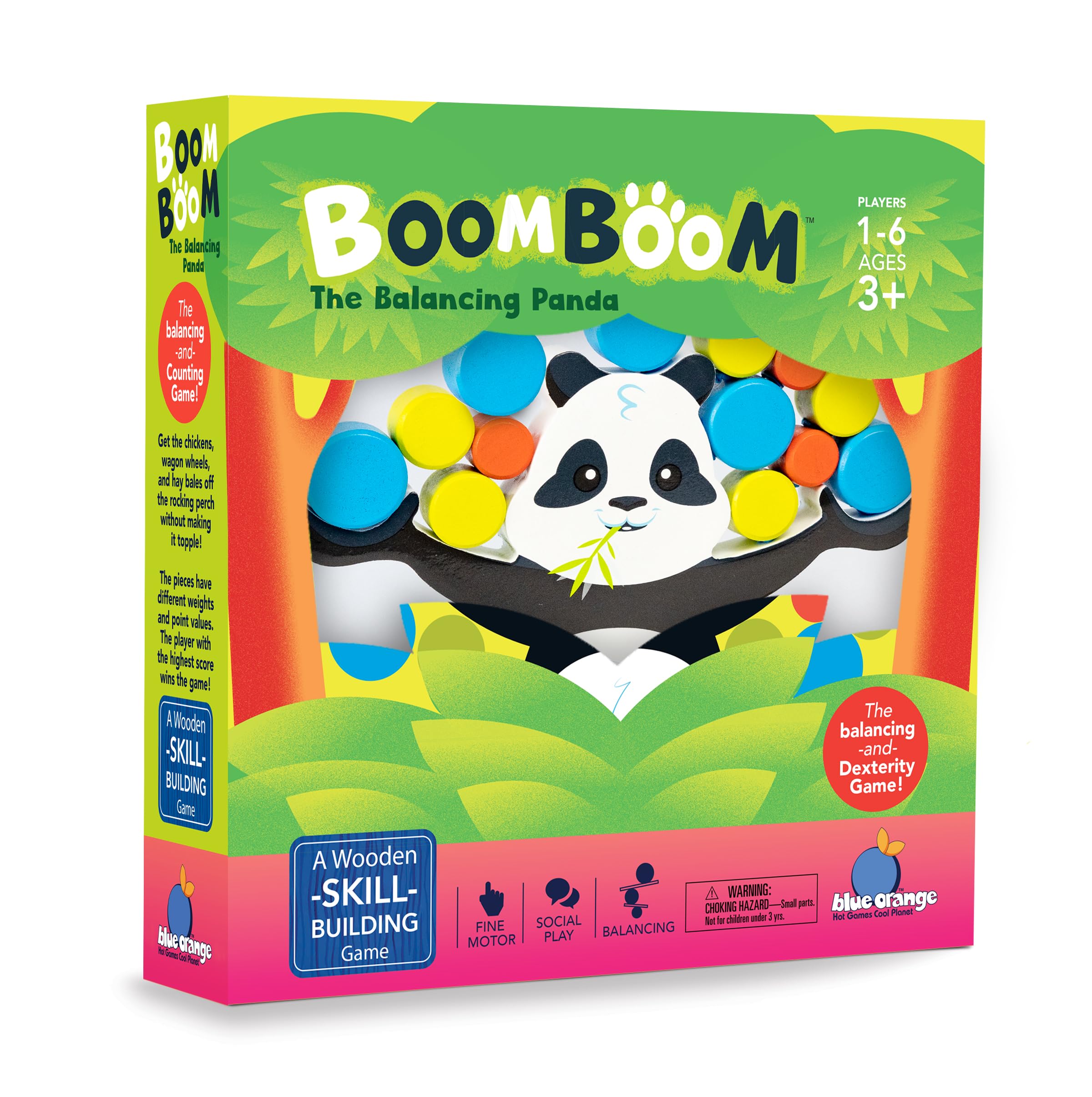 Blue Orange Tabletop Wooden Game, Balancing Preschool Educational, for Kids Friends Family School Parties Daycare, 1-4 Players, Ages 3+, Award Winning, BoomBoom The Balancing Panda Games