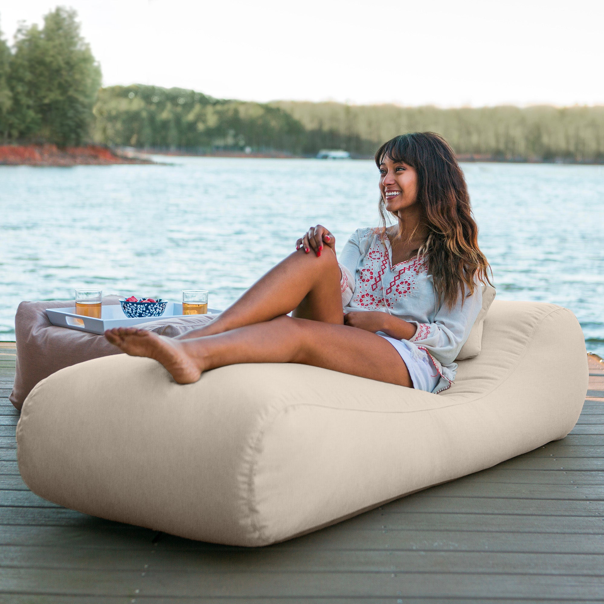 Arlo Outdoor Bean Bag Sun Lounger - Pool and Patio Chaise Recliner, Flax