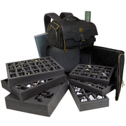 ENHANCE High Capacity Miniature Vault Backpack - Miniature Carrying Case with 6 Foam Trays for 101+ Minis - Ultimate Minis Backpack with Paint Station for 30 Paints, 12 Brushes, Removable Painting Pad