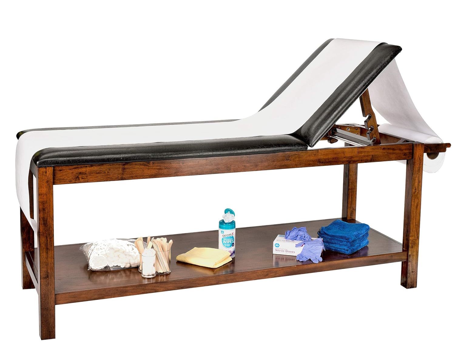 Mahogany Wooden Exam Table with Full Shelf