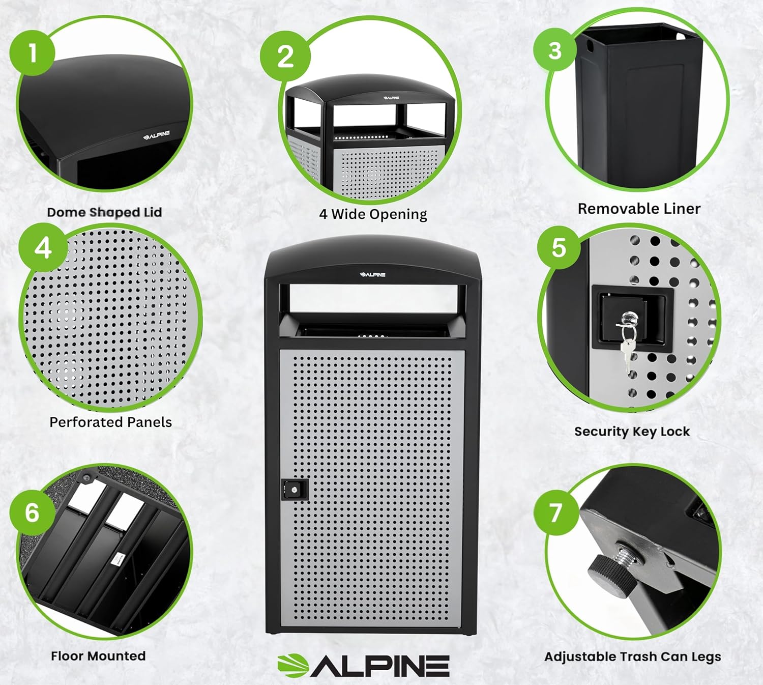 Alpine Industries Rugged 55-Gallon All Weather Trash Container with Door - Steel Panels