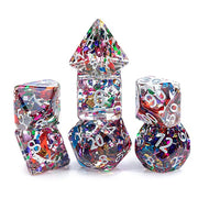 Gate Keeper Games and Dice: Inclusion Dice: Stained Glass - 7pc Set, Translucent, Multi-Color Mylar Shred Inclusion, 7 Resin Dice for Role Playing Games