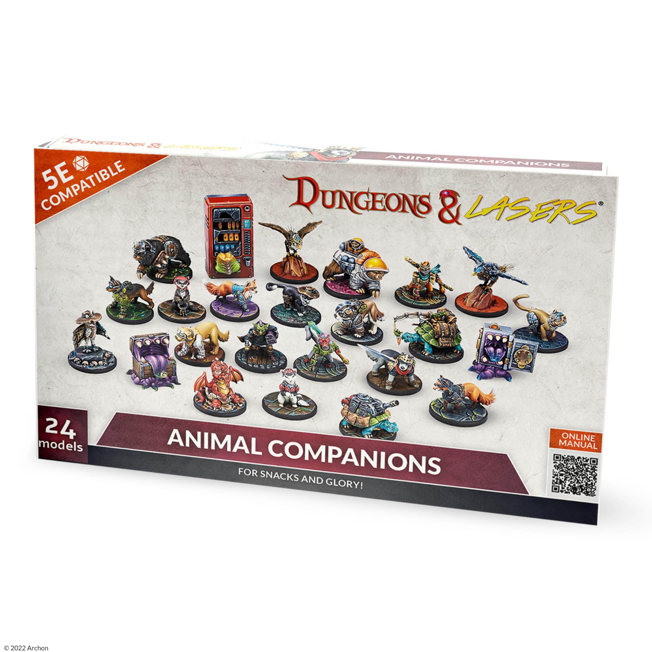 Dungeons & Lasers: Animal Companions DND Miniatures Set - 24 Figurines with Scenic Bases - 5E Compatible for Tabletop RPG Games - 28MM Unpainted and Unassembled - for Ages 14 Years +