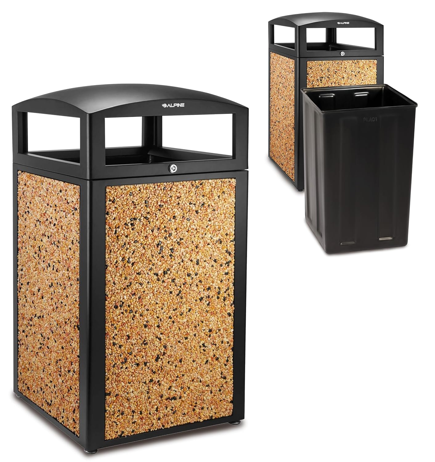 Alpine Industries Rugged 40-Gallon All-Weather Trash Containers with Stone Panels
