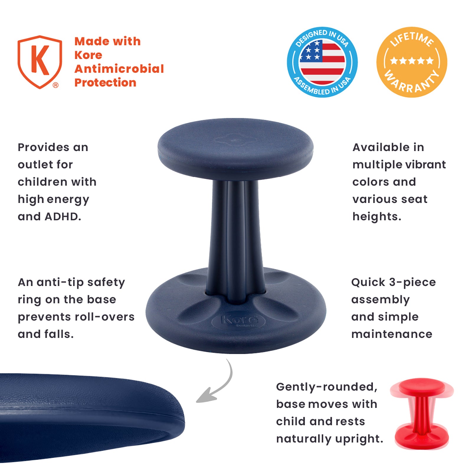 Pre-Teen Wobble Chair 18.7", Dark Blue