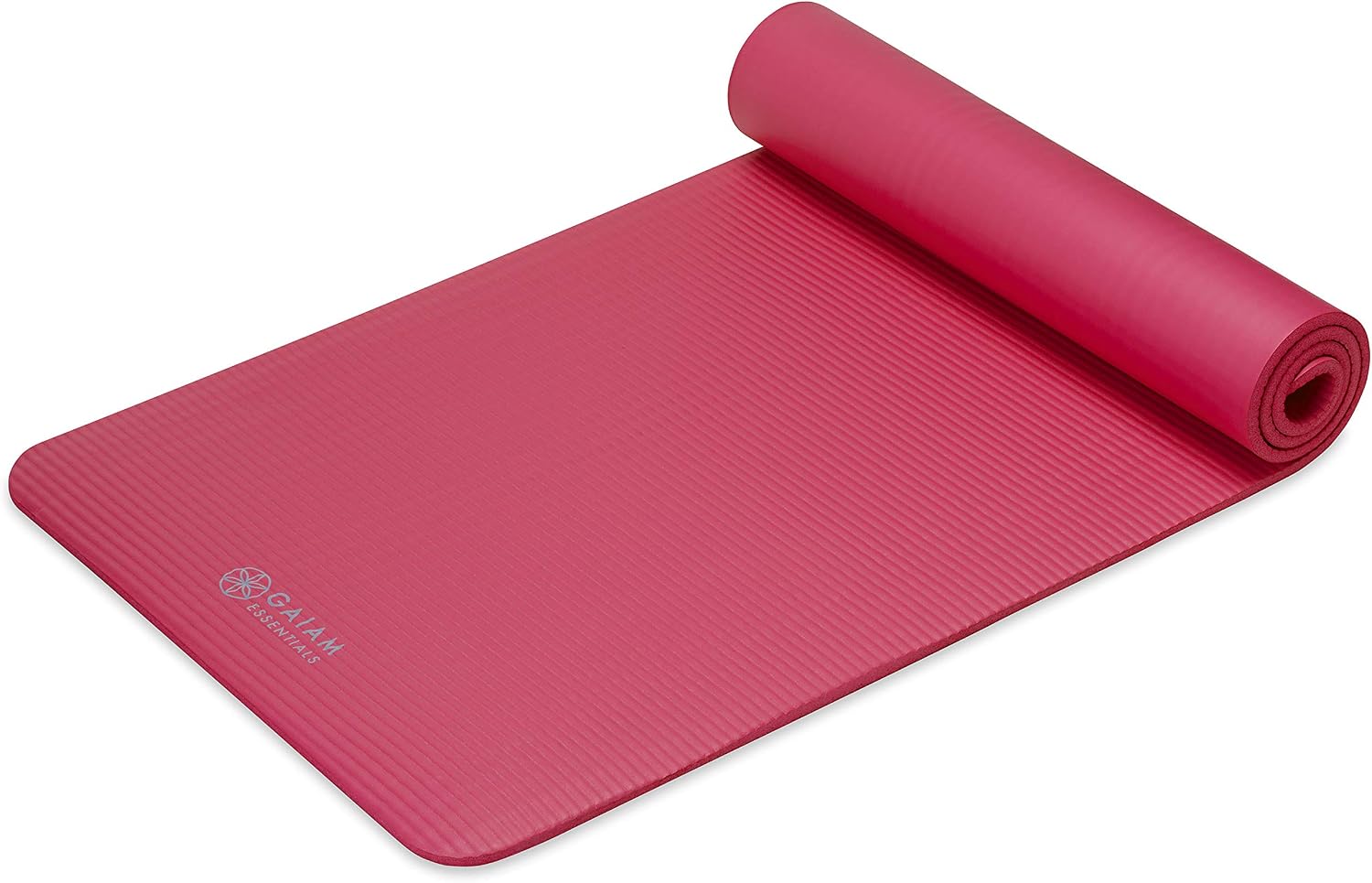 Gaiam Essentials 2/5" Thick (10mm) Yoga & Pilates, Fitness & Exercise Mat with Easy-Cinch Carrier Strap Cushion Support For Fitness and Gym Workouts - Pink
