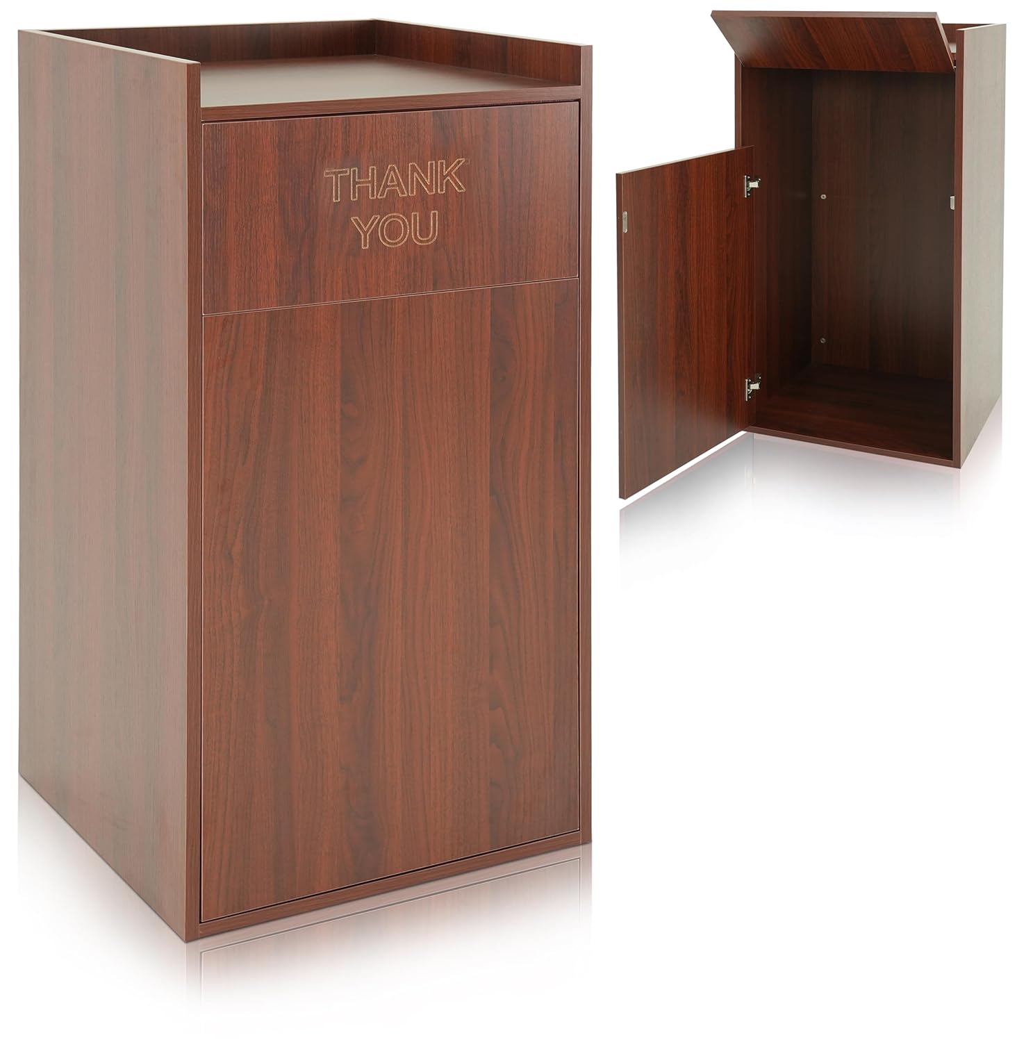Mahogany 40 Gallon Wood Receptacle Enclosure with Drop Hole and Tray Shelf