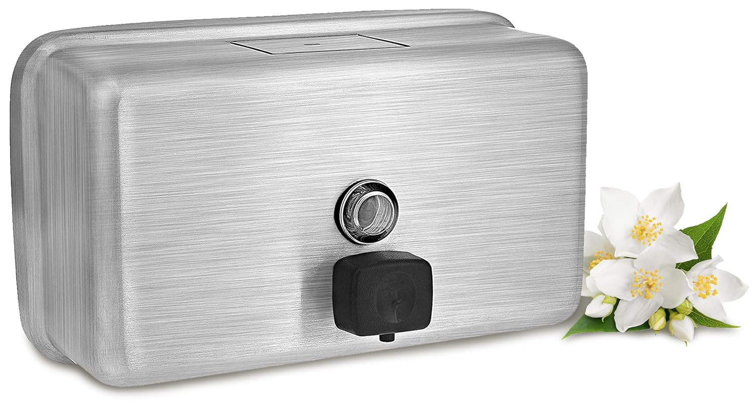 Alpine Industries Manual Surface-Mounted Stainless Steel Liquid Soap Dispenser, 40 oz Capacity, Horizontal