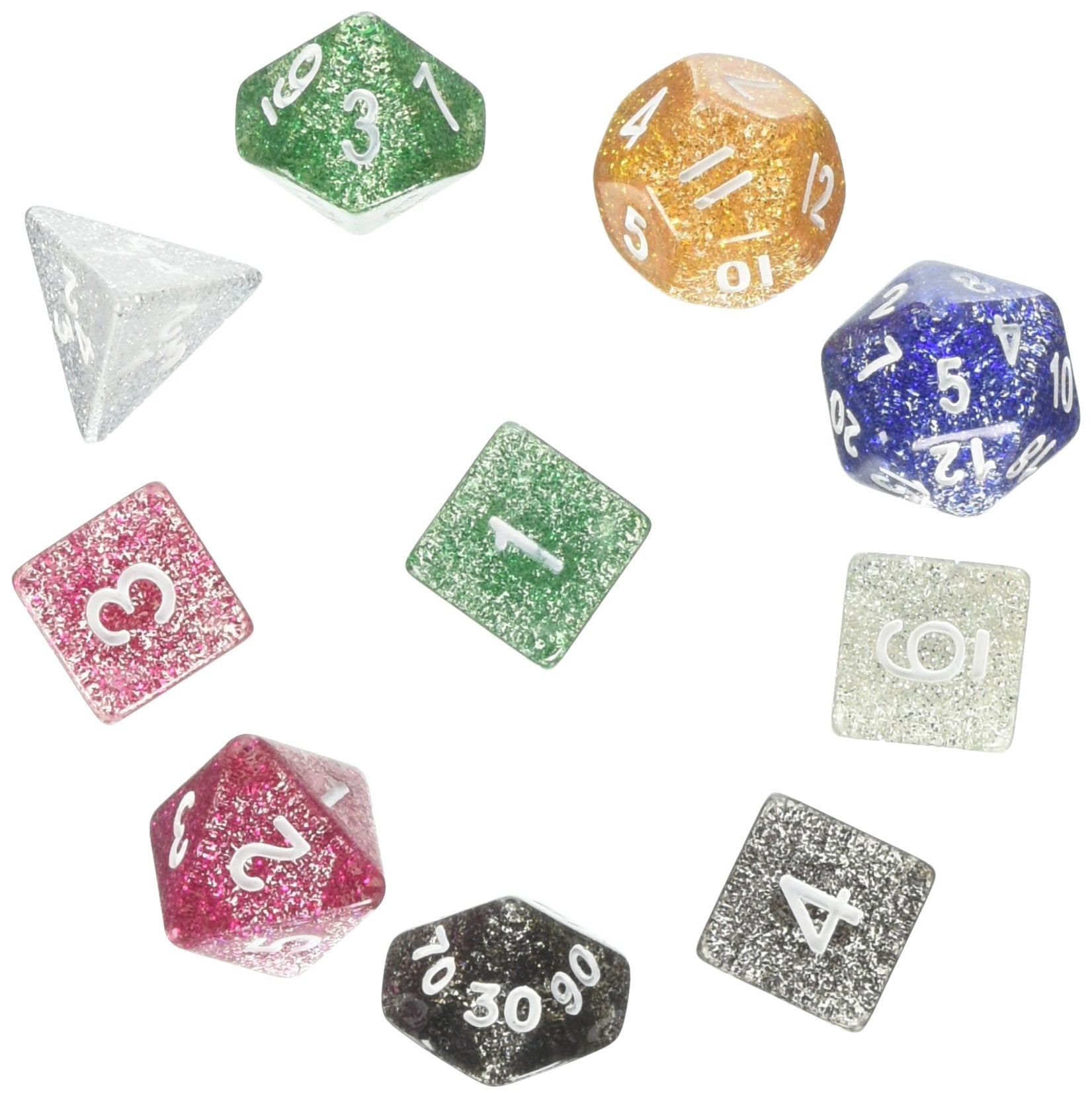 Koplow Polyhedral Dice Set (10-Piece), Assorted Glitter