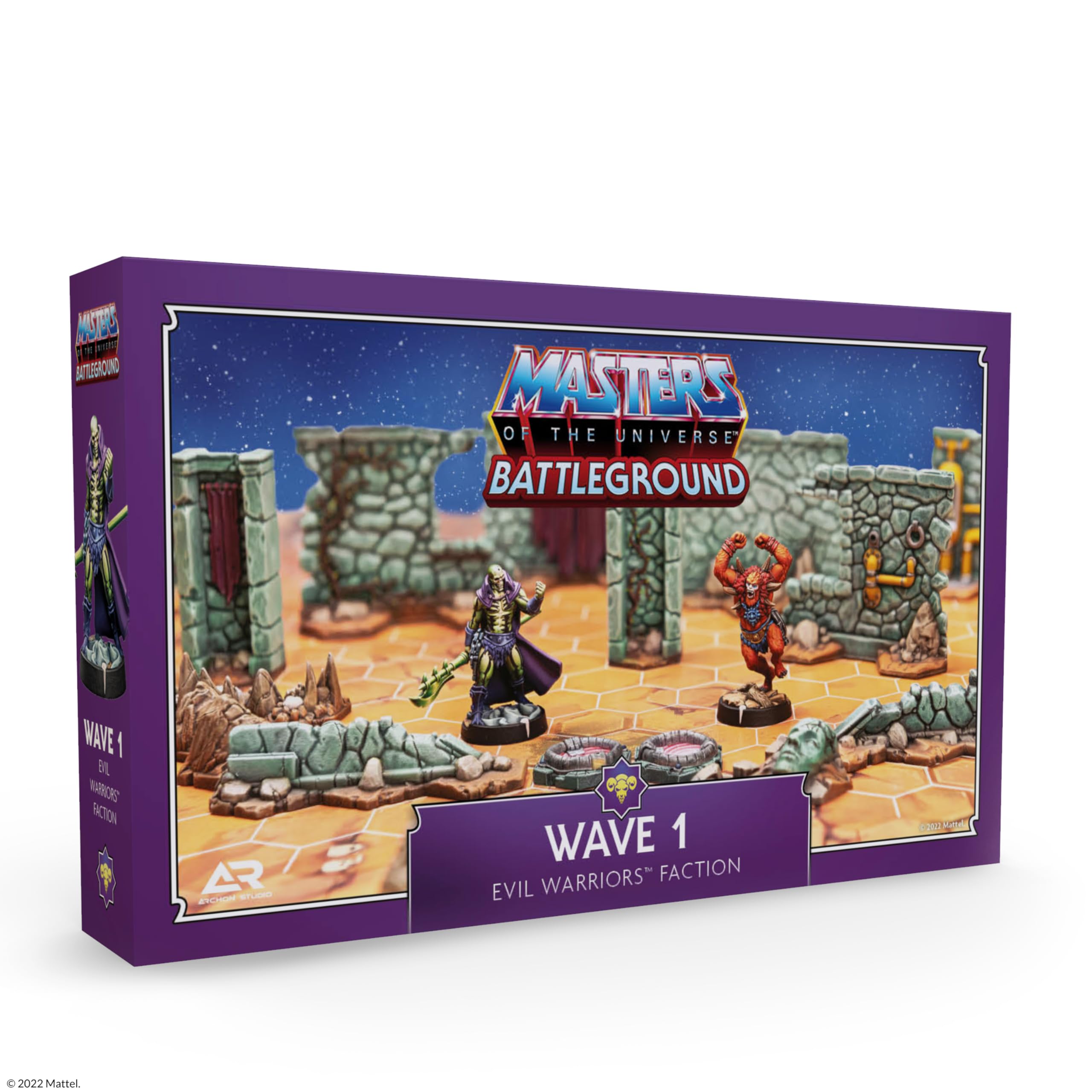 Archon Studio Masters of the Universe: Battleground Expansion Set Wave 1 Evil Warriors Faction - Includes Scareglow and Beast Man Miniatures, Terrain Pieces, Rules and More - for Ages 14+