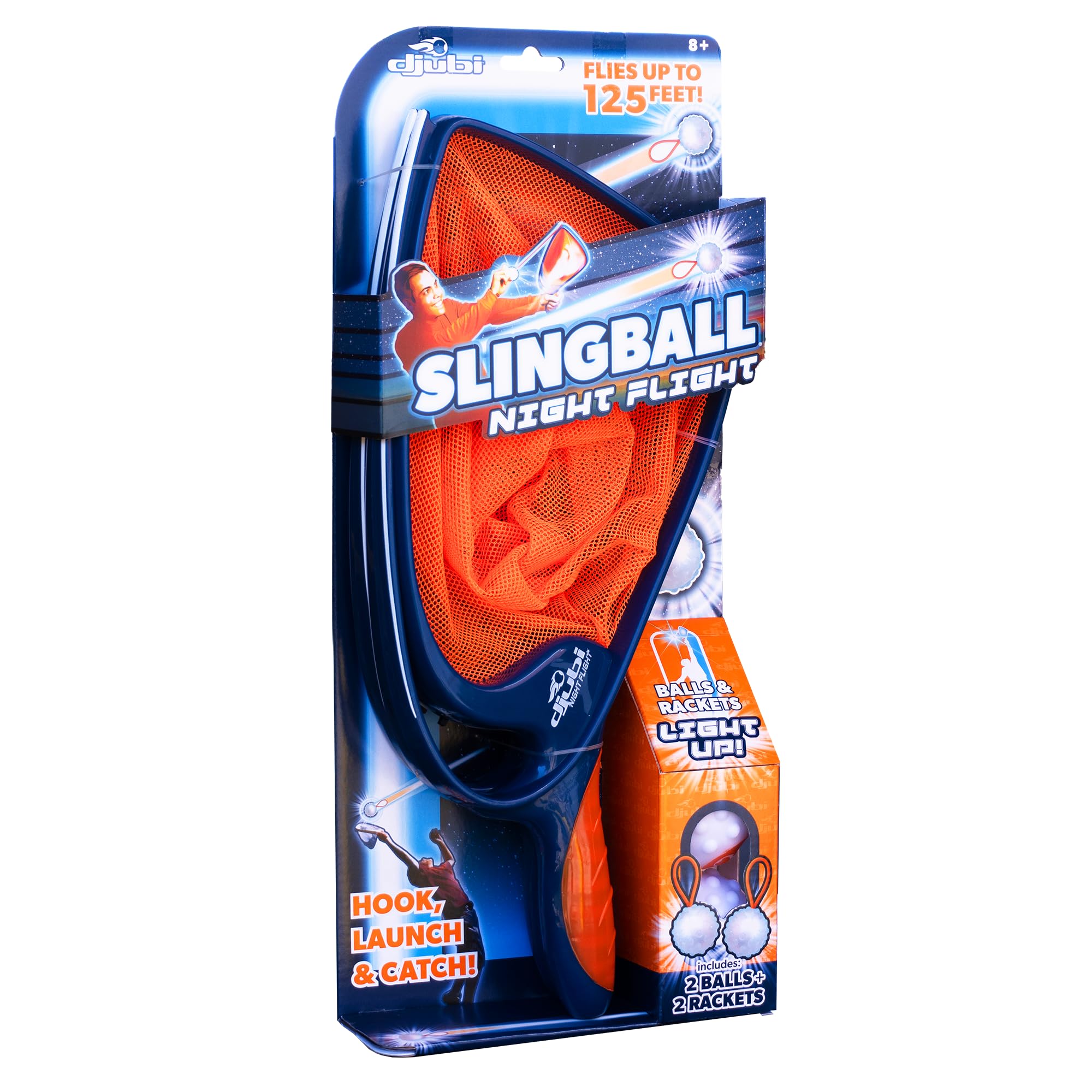Djubi Slingball, Best Gifts for Kids and Teens All Ages 8 & Up - Slingshot Outdoor Light Up, Lawn, & Tailgating Family Game - Toys Gifts for 8 9 10 11 12 13 Year Old Boys - Night Flight