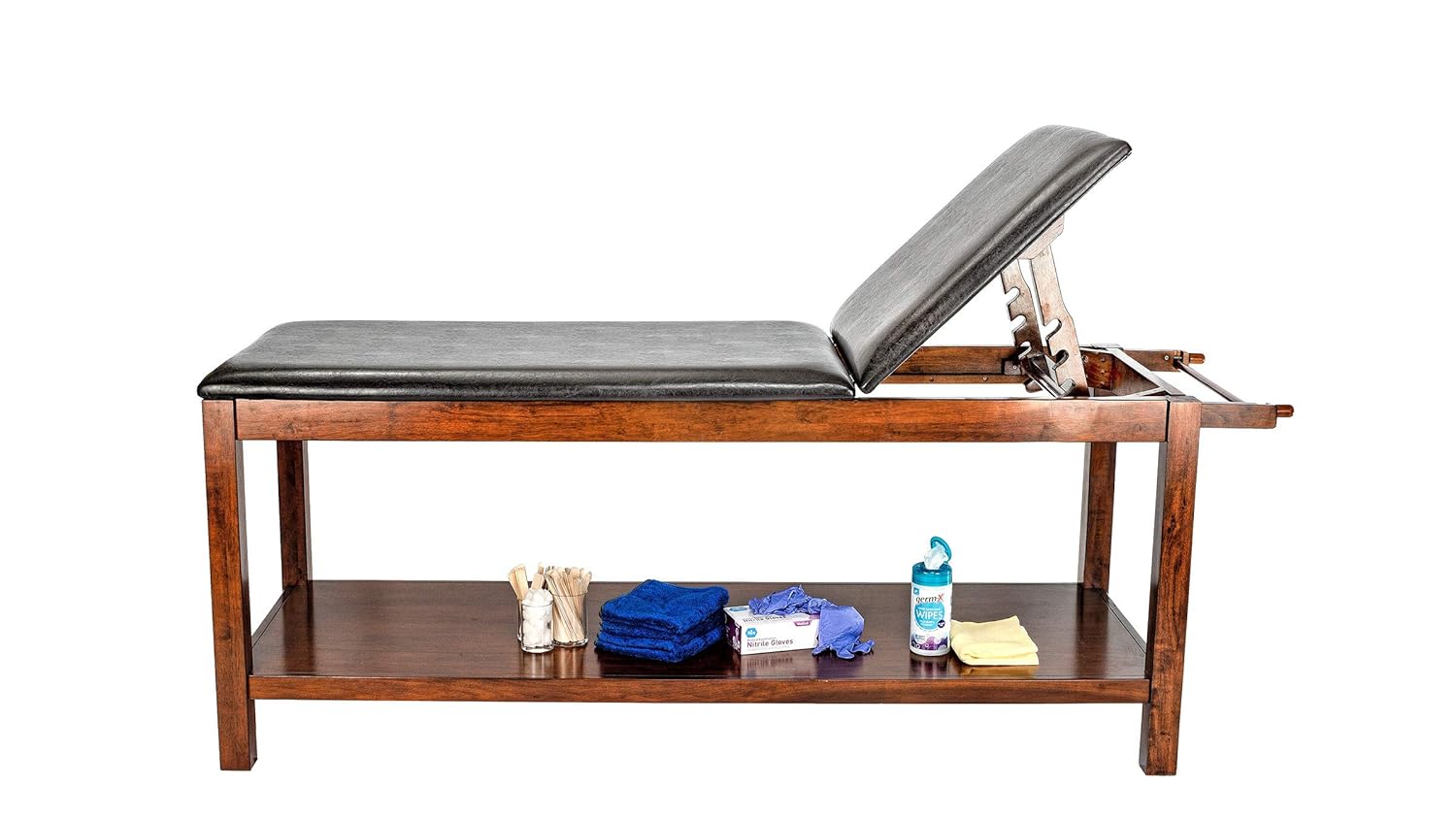 Mahogany Wooden Exam Table with Full Shelf