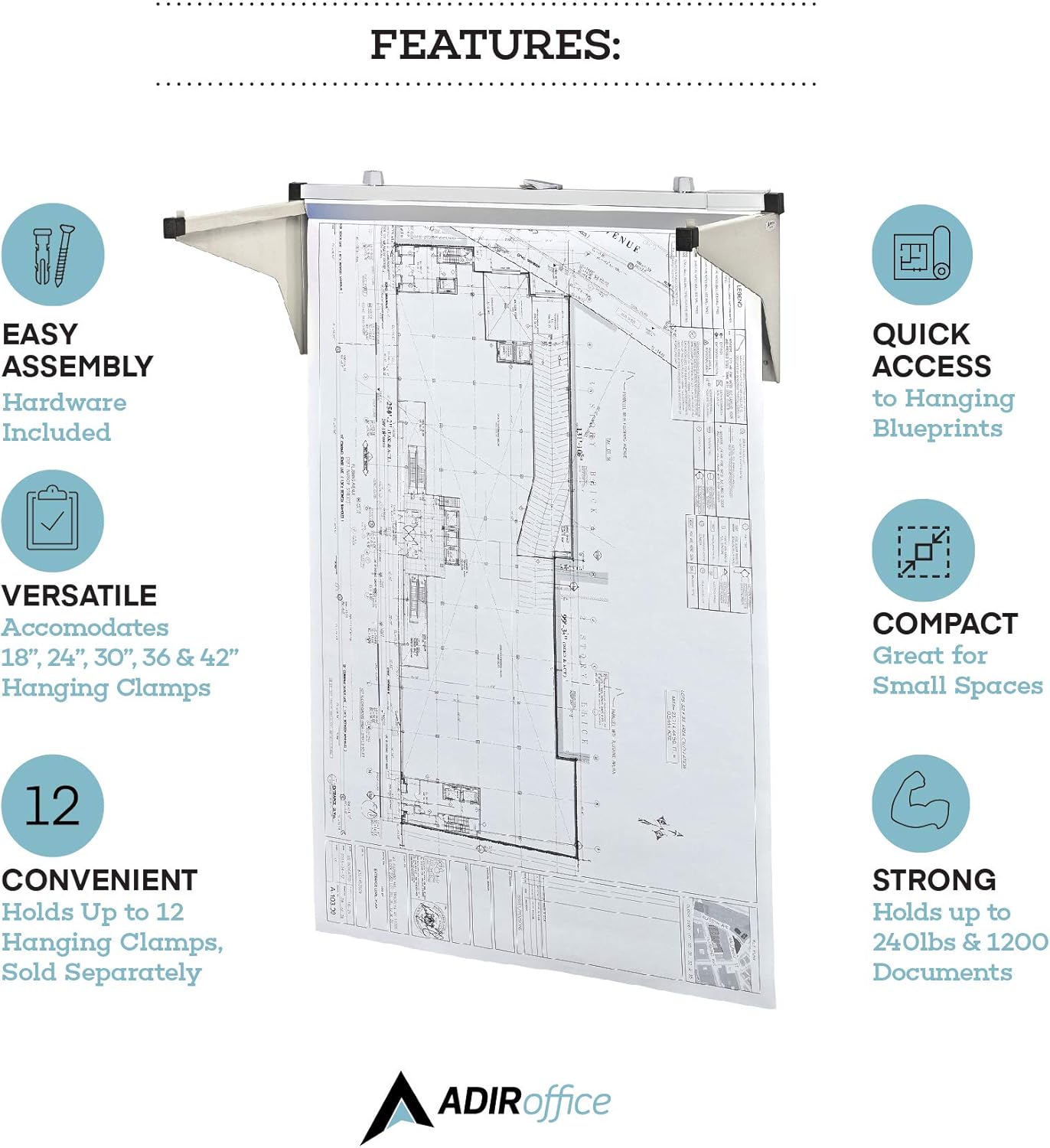 Drop Lift Blueprint Wall Rack, Grey