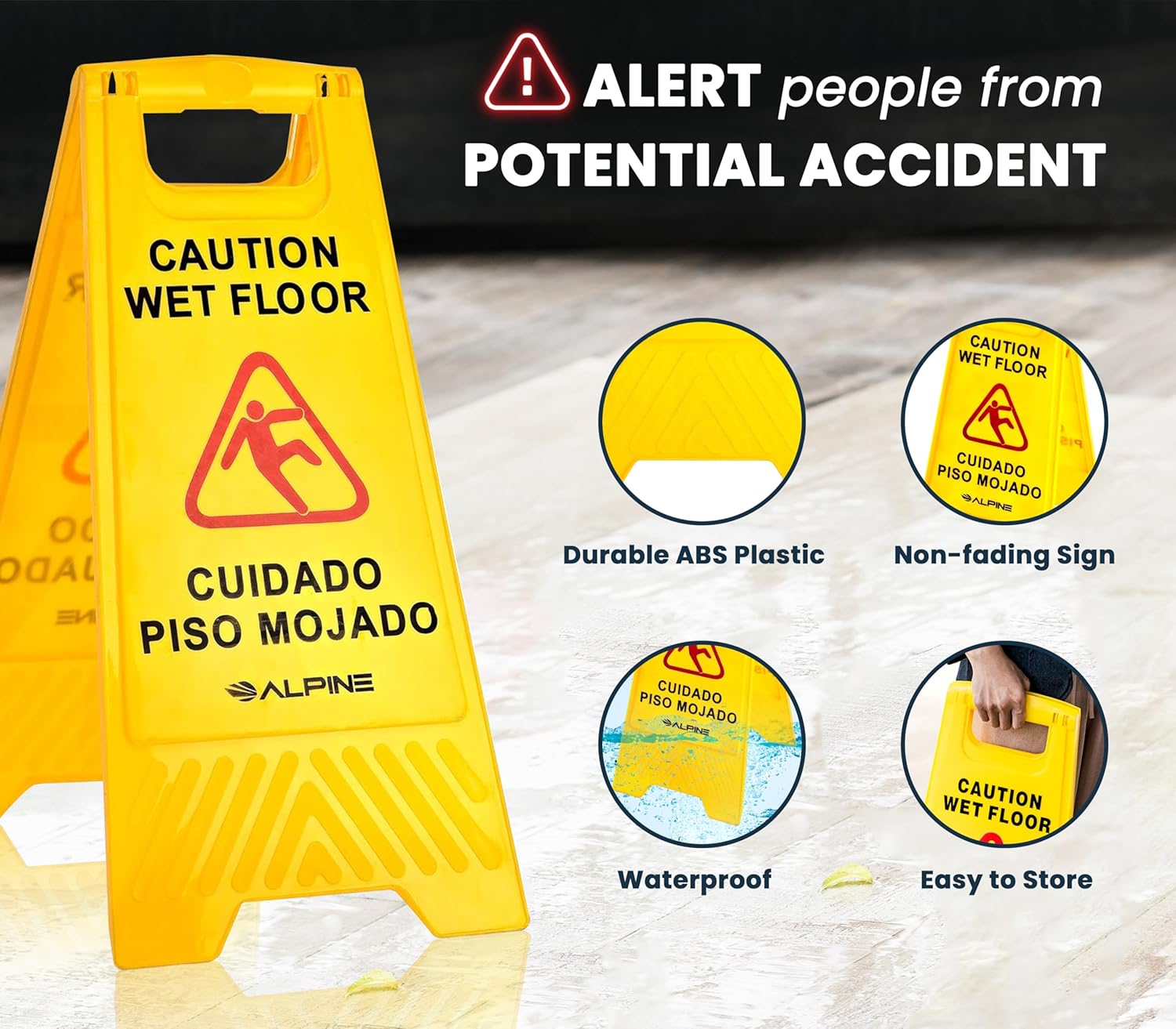 Alpine Industries 24 Caution Wet Floor Sign , Pack of 3