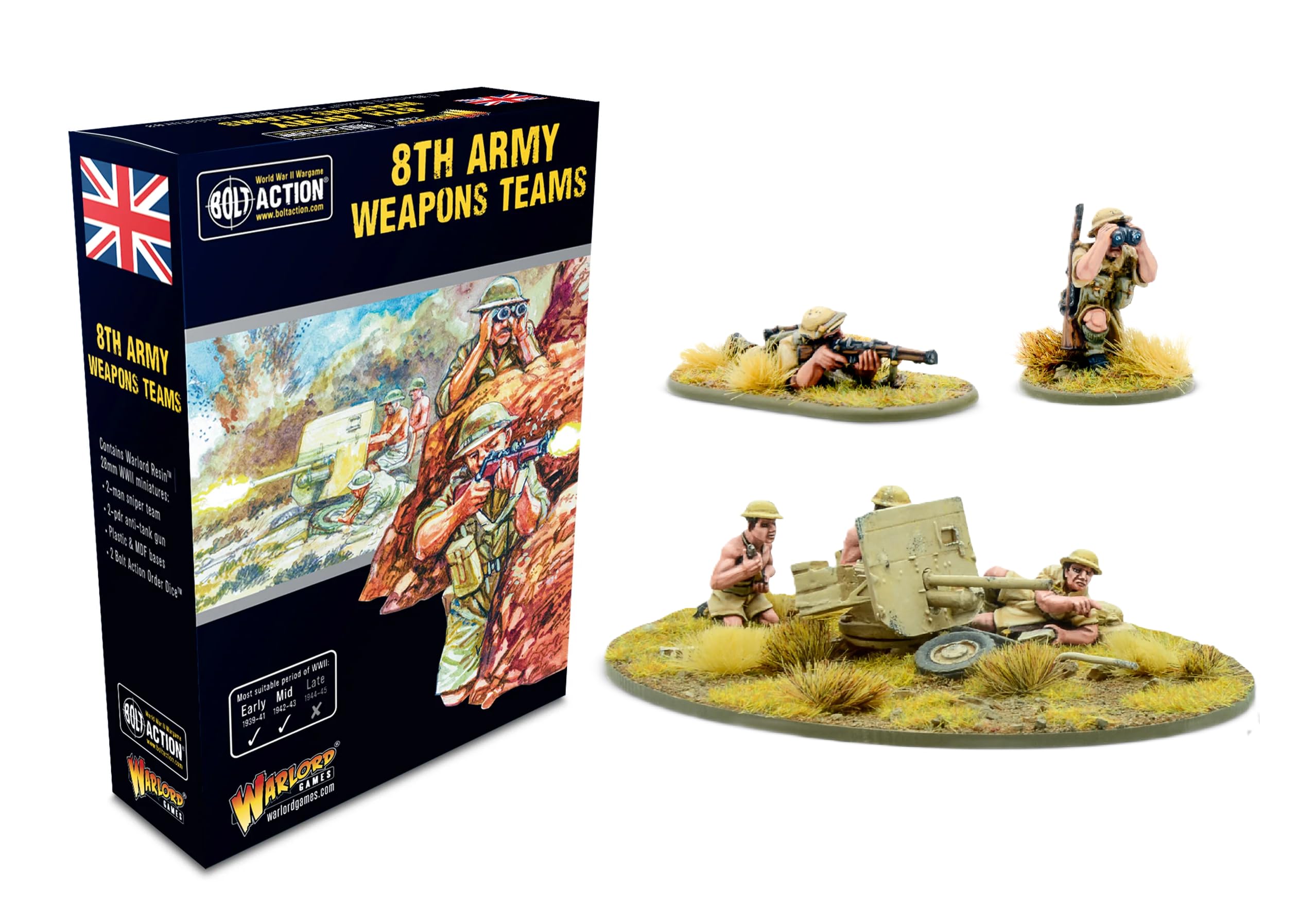 Warlord Games 8th Army Weapons Team - 28mm Scale Miniatures for Bolt Action Highly Detailed World War 2 Miniatures for Table-top Wargaming, 402211013